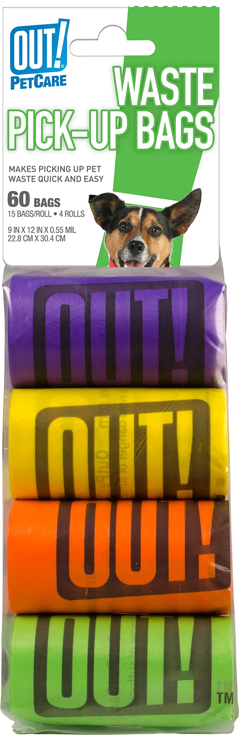 OUT! Sacchetti di cacca per cani, Forti sacchetti per rifiuti per cani a prova di perdite, Rainbow 60 Borse