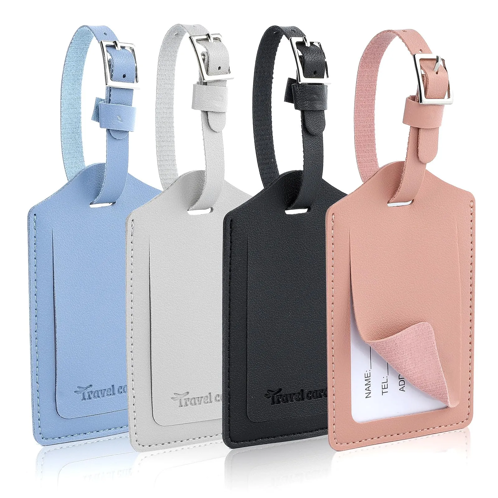 AiQInu 4 Pezzi Etichette per Valigie Aereo, Etichetta Valigia in PU, Targhetta Valigia con Nome e Indirizzo, Targhetta Valigia Aereo Luggage Tag per Borse, Valigie e Zaini