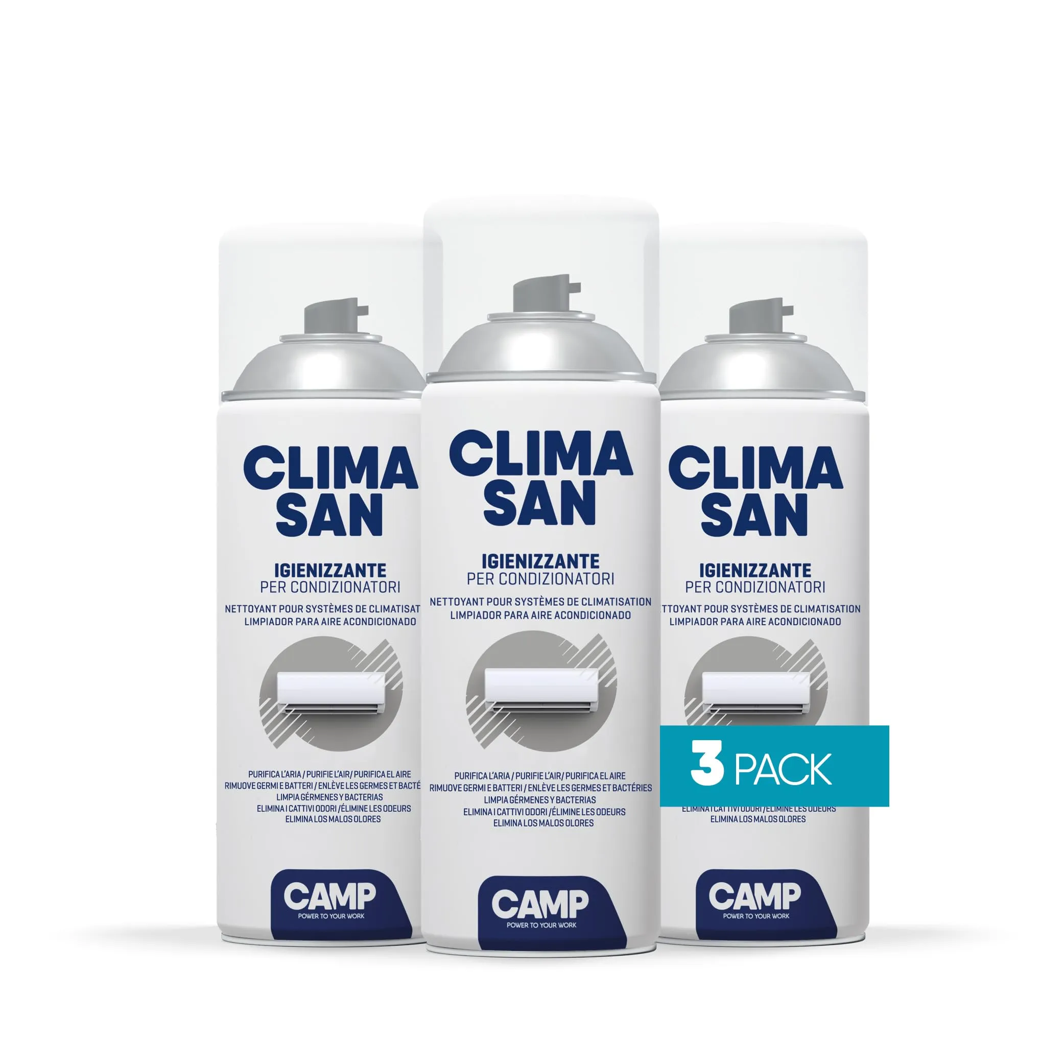CAMP Climasan Igienizzante - Igienizzante Climatizzatore Casa, Spray per Condizionatori Ideale per Rimuovere Germi e Batteri, Pulizia Condizionatore ad Azione Purificante, Made in Italy, 3x400ml