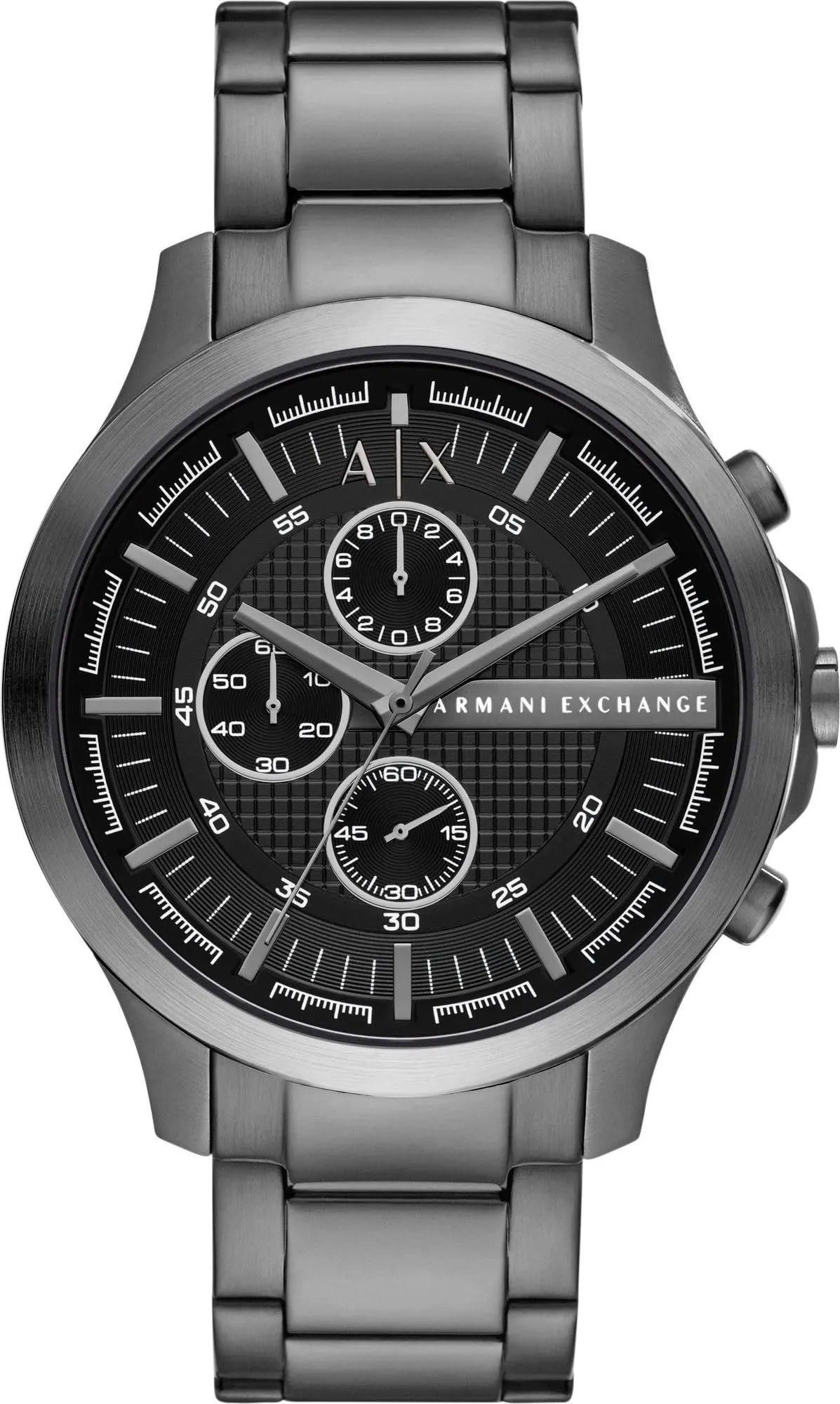 Armani Exchange Orologio per uomo, Movimento cronografo al quarzo e cassa da 46 mm con cinturino in acciaio, Grigio scuro e nero