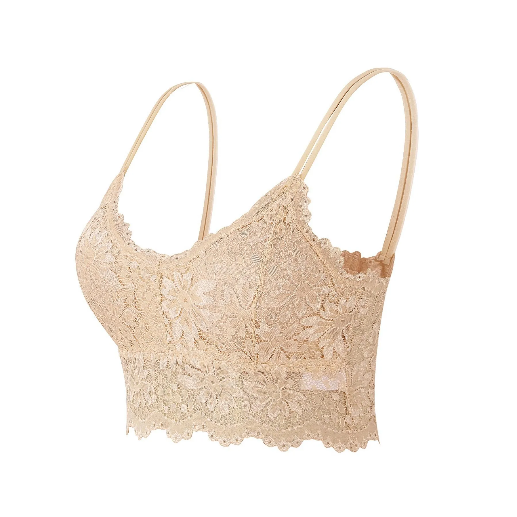 Maiclaice Reggiseno Donna con Ricamo in Pizzo con Imbottitura Quotidiano Reggiseno Sexy Senza Ferretto Reggiseno, color carne, XL