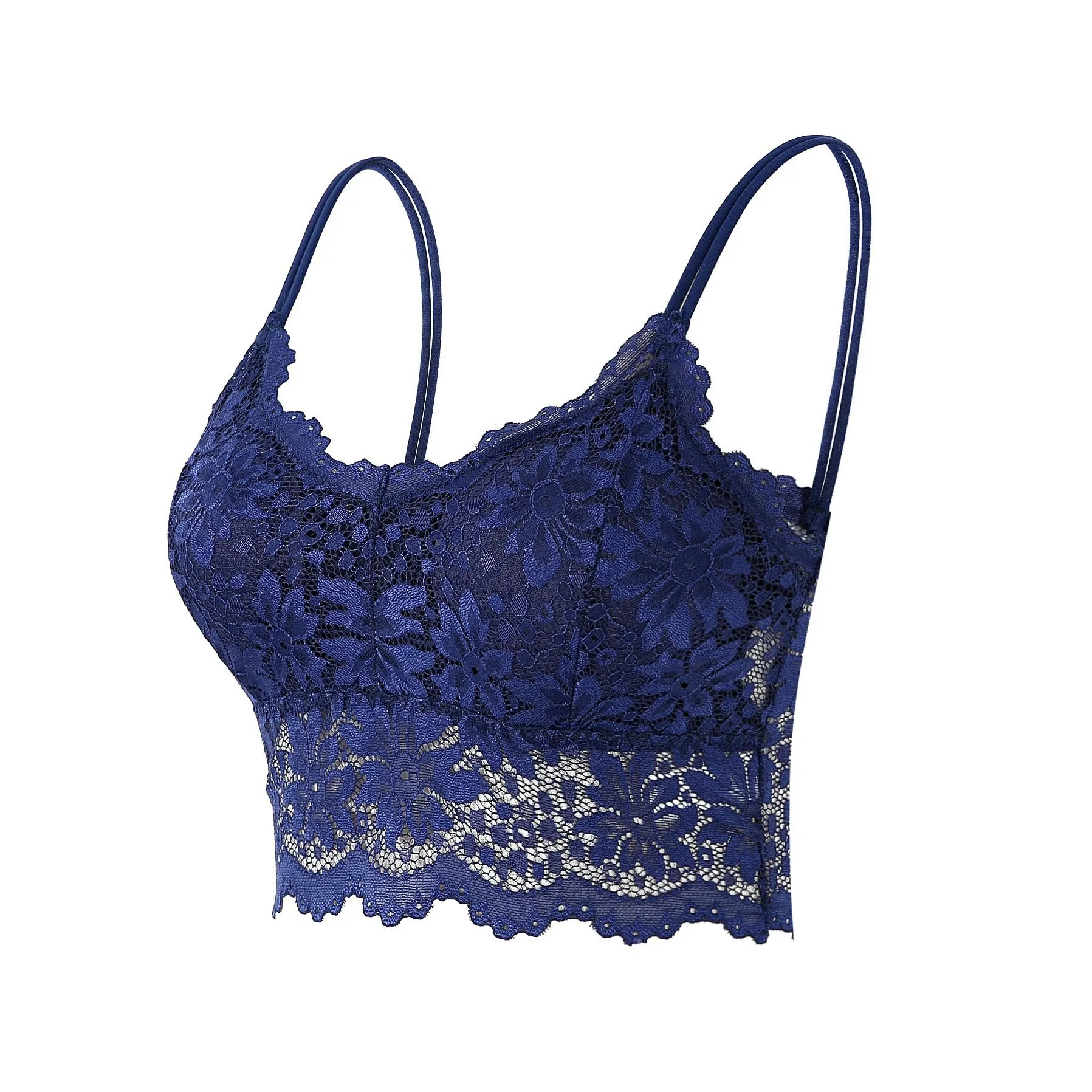 Maiclaice Reggiseno Donna con Ricamo Sexy Senza Ferretto con Imbottitura Reggiseno Bralette, Blu, XL