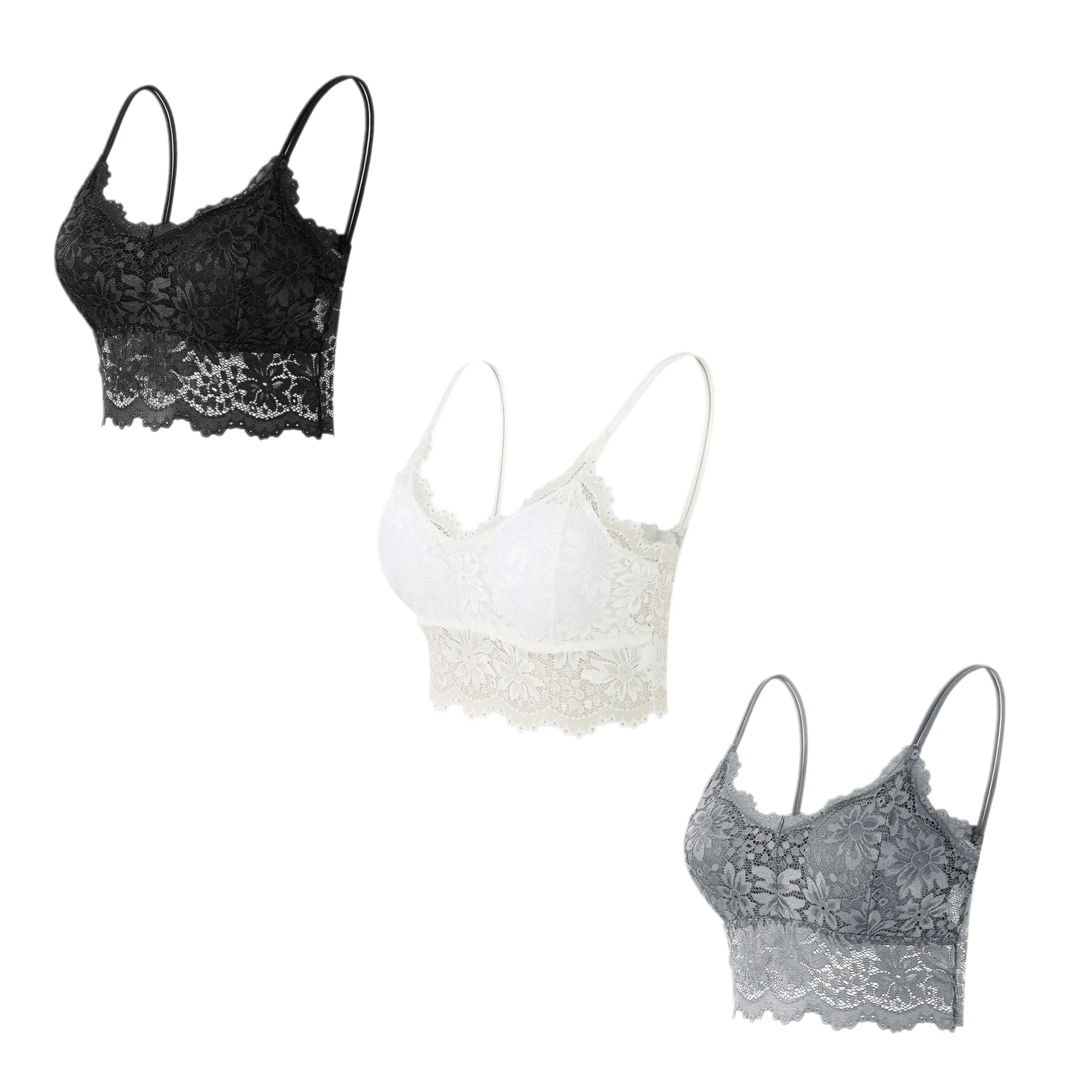 Maiclaice Reggiseno Donna con Ricamo con Imbottitura Quotidiano Sexy Bralette Senza Ferretto Reggiseno, Nero/bianco/grigio, S