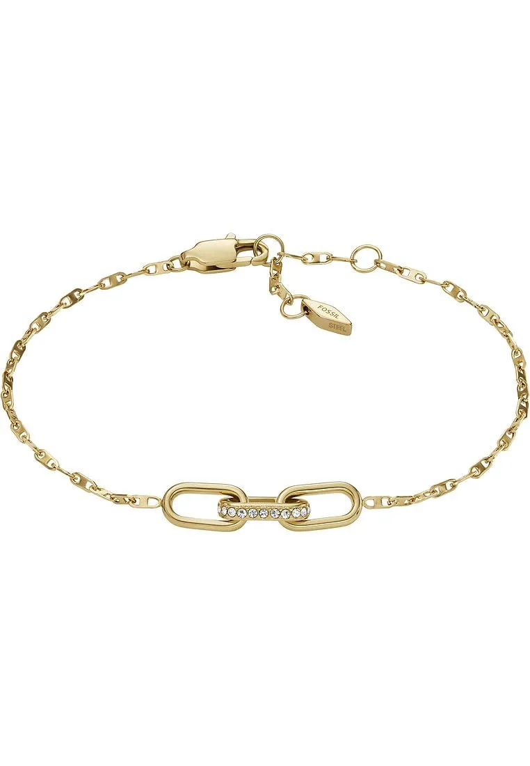 Fossil Bracciale a catena sottile da donna in acciaio inox con chiusura a moschettone, Oro lucido