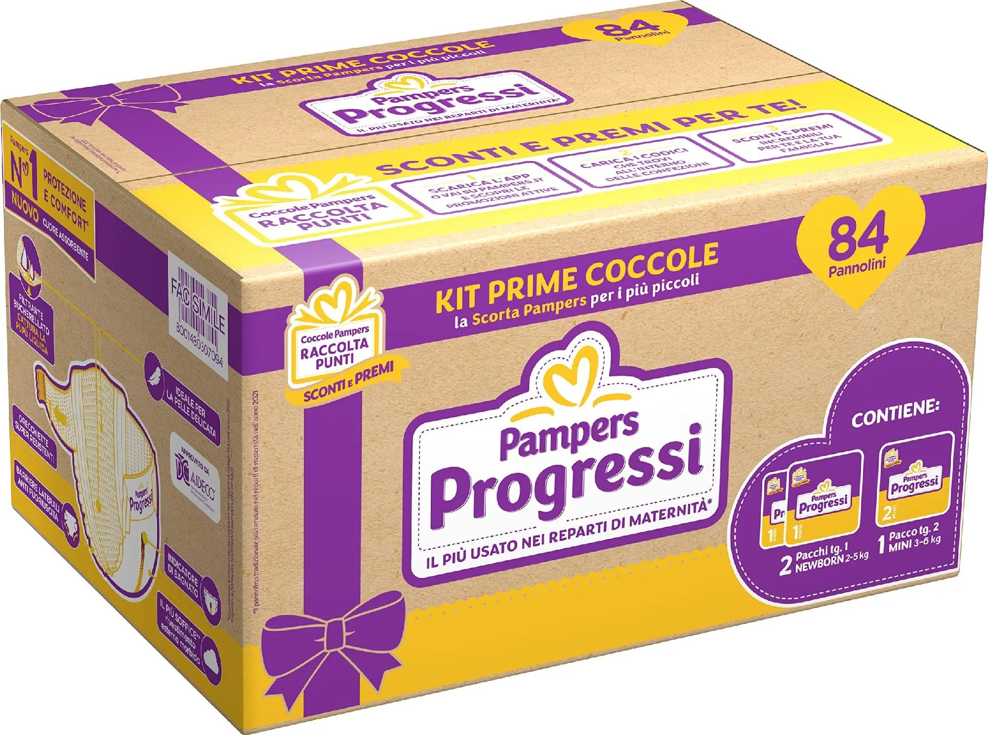 Pampers Progressi Kit Prime Coccole, Taglia 1 e 2, 84 Pannolini Neonato