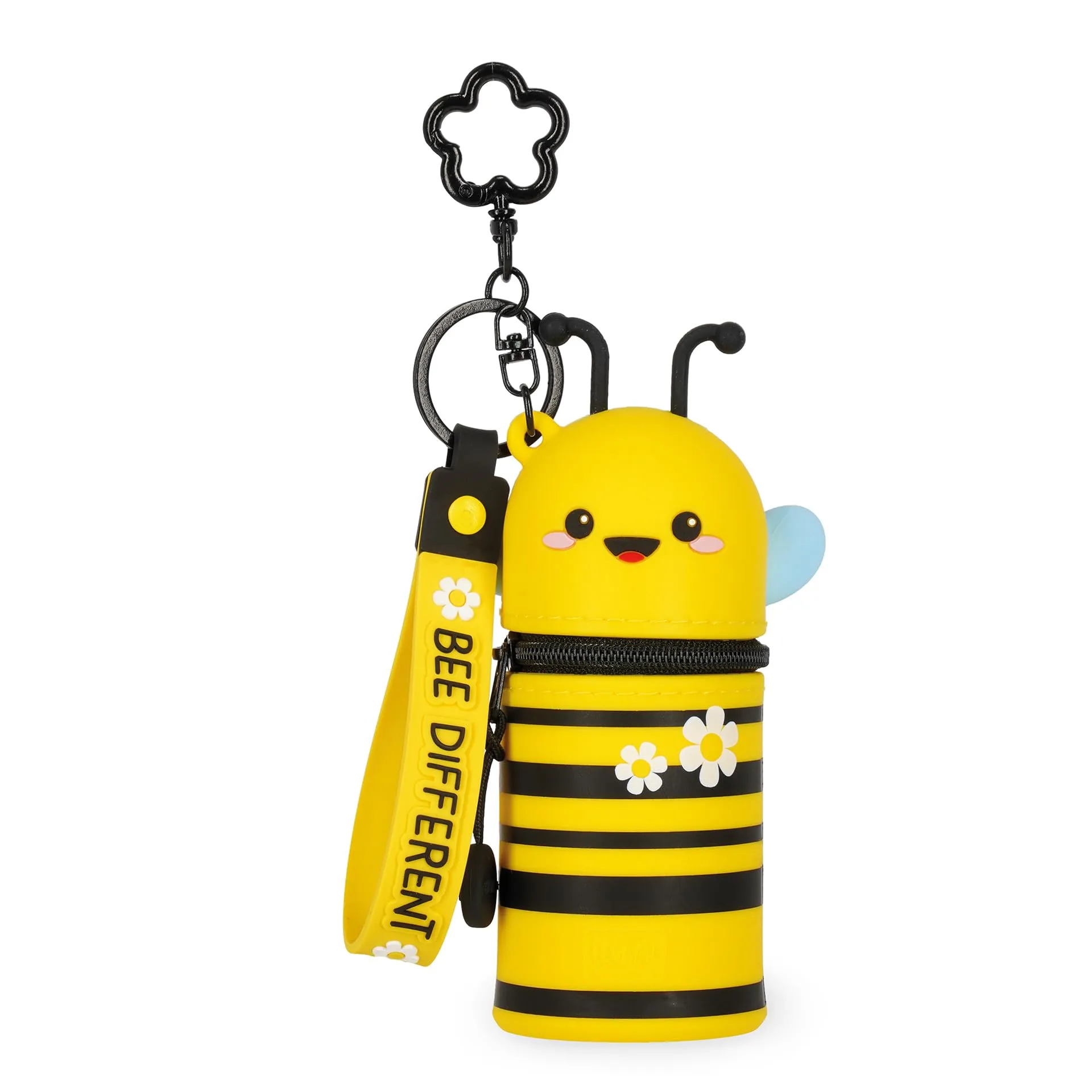 Legami - Portamonete con Portachiavi Mini Kawaii, Tema Bee, con Anello a Spirale, Moschettone e Laccio da Polso, in Silicone, 5 x 12 x 5 cm