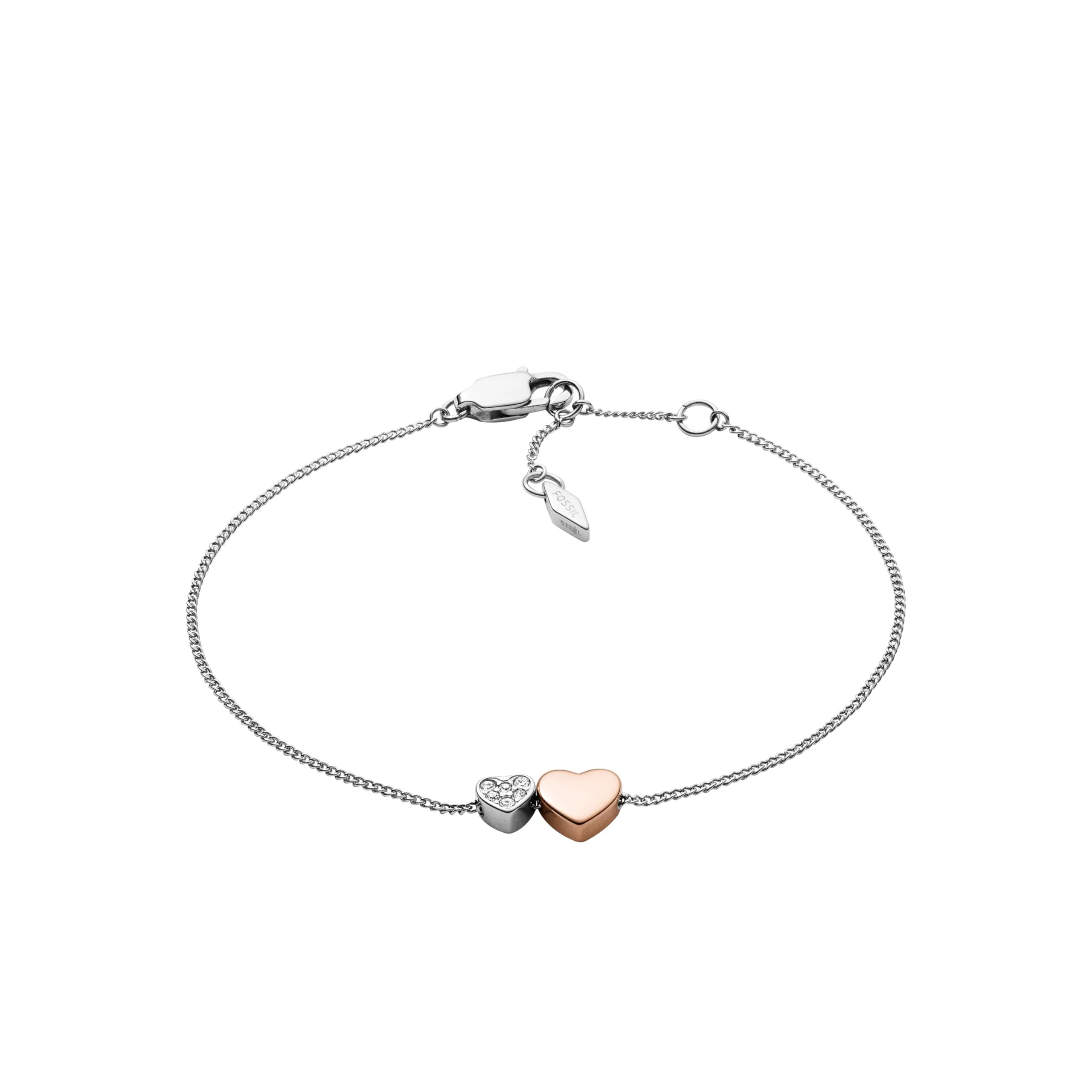 Fossil Bracciale a catena sottile da donna in acciaio inox con chiusura a moschettone, Tono argento Rosa