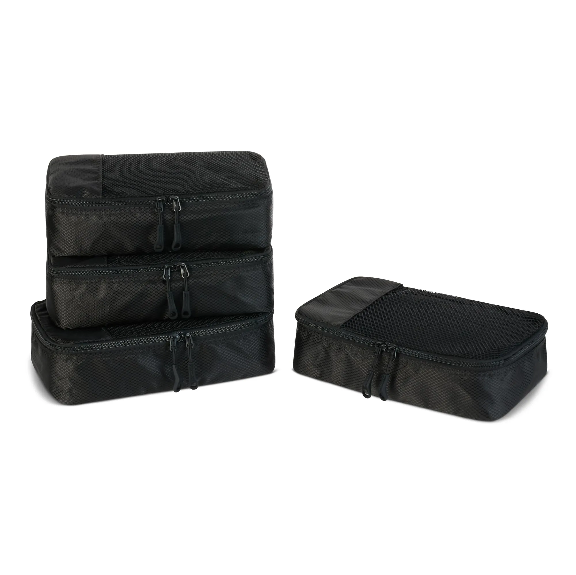 Amazon Essentials, Set di 4 Packing Cube, Accessori da Viaggio, Organizer per Bagagli con Doppia Cerniera, Parte Superiore in Rete, Poliestere, Small, Nero (in Precedenza Amazon Basics)