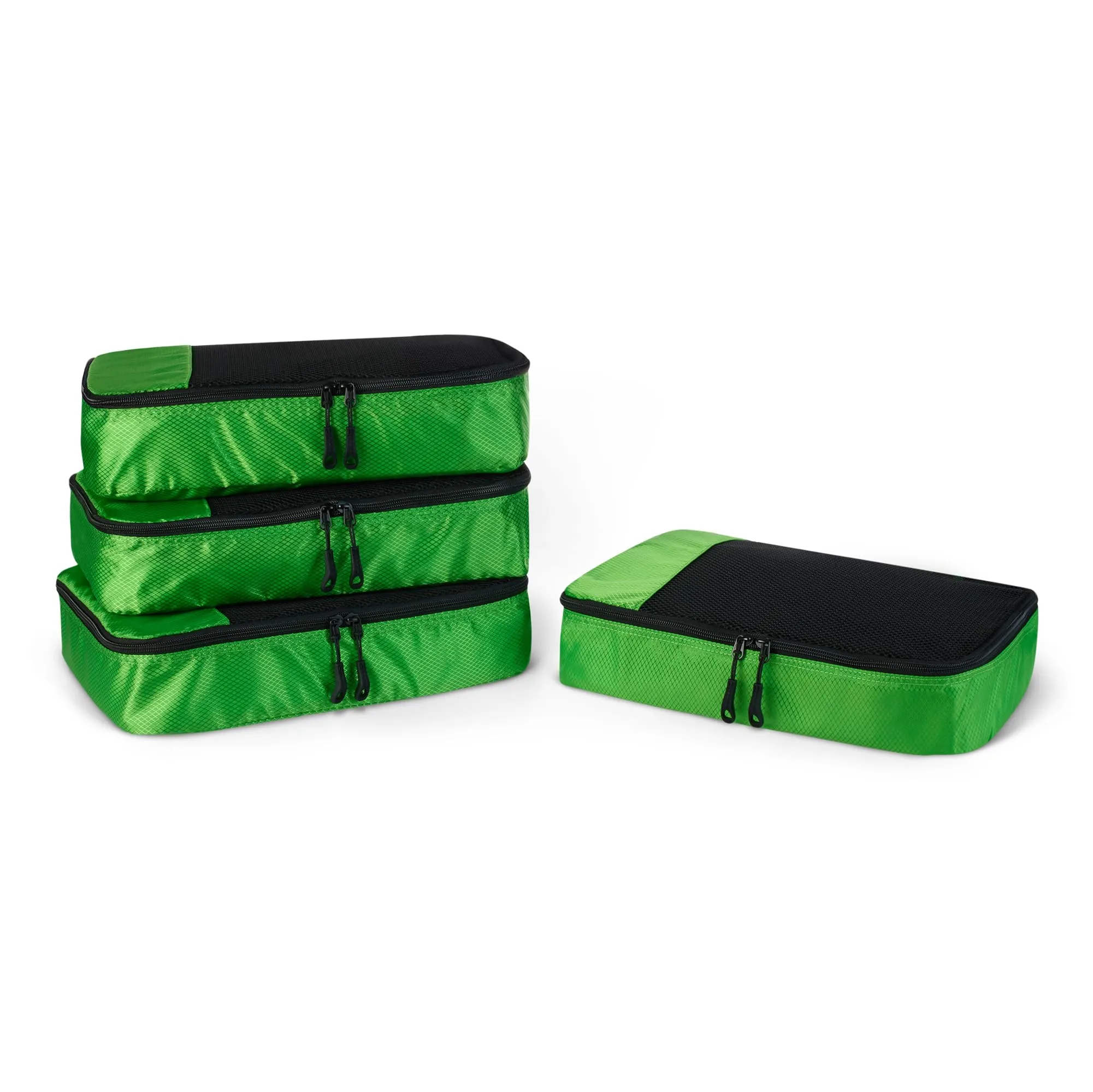 Amazon Essentials, Set di 4 Packing Cube, Accessori da Viaggio, Organizer per Bagagli con Doppia Cerniera, Parte Superiore in Rete, Poliestere, Medium, Verde (in Precedenza Amazon Basics)