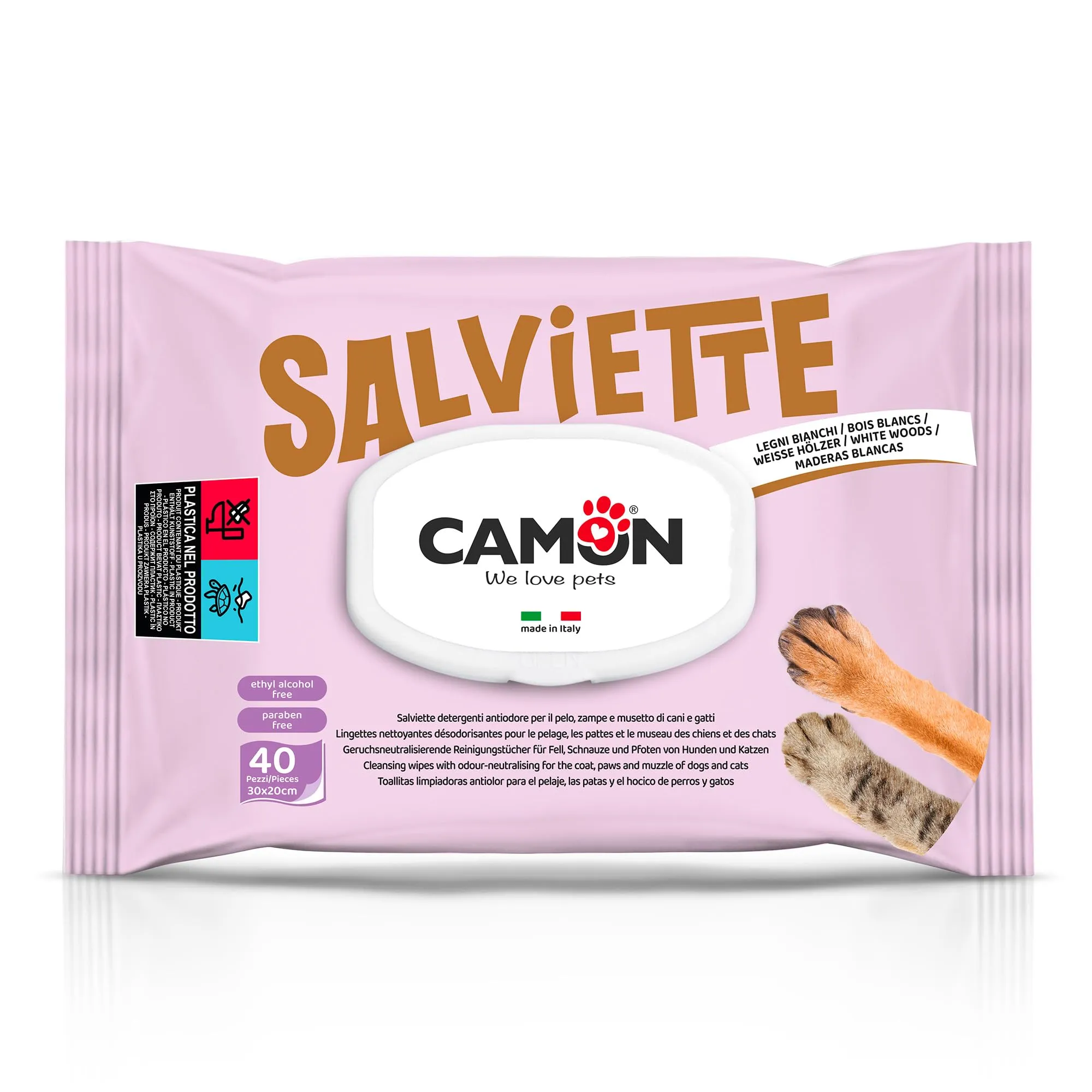 CAMON - Salviette Detergenti per Cani e Gatti, 30x20 cm, Made in Italy