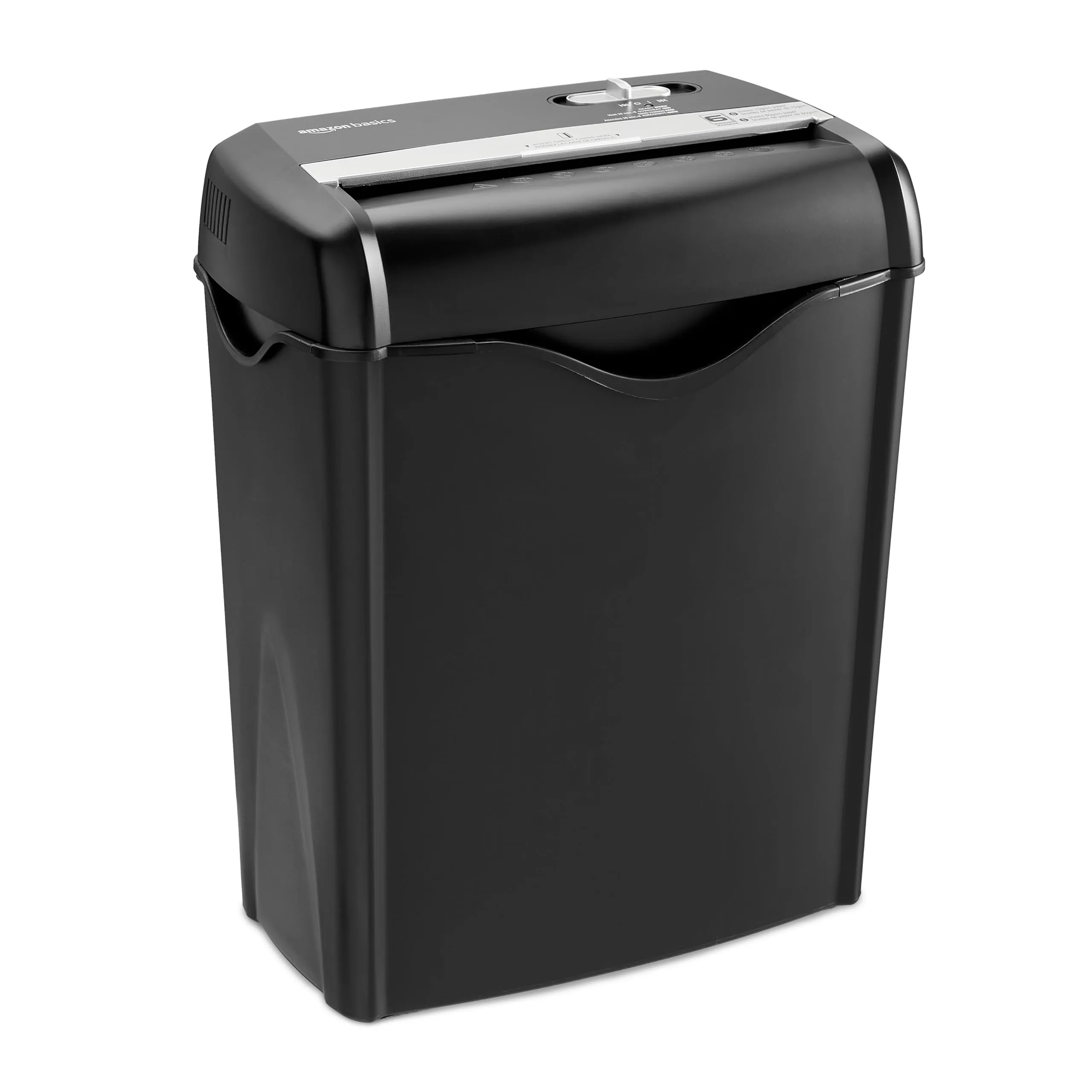 Amazon Basics - Distruggidocumenti con Taglio Incrociato, 5-6 Fogli, per Documenti A4 e Carte di Credito, Cestino da 14,5L, Nero