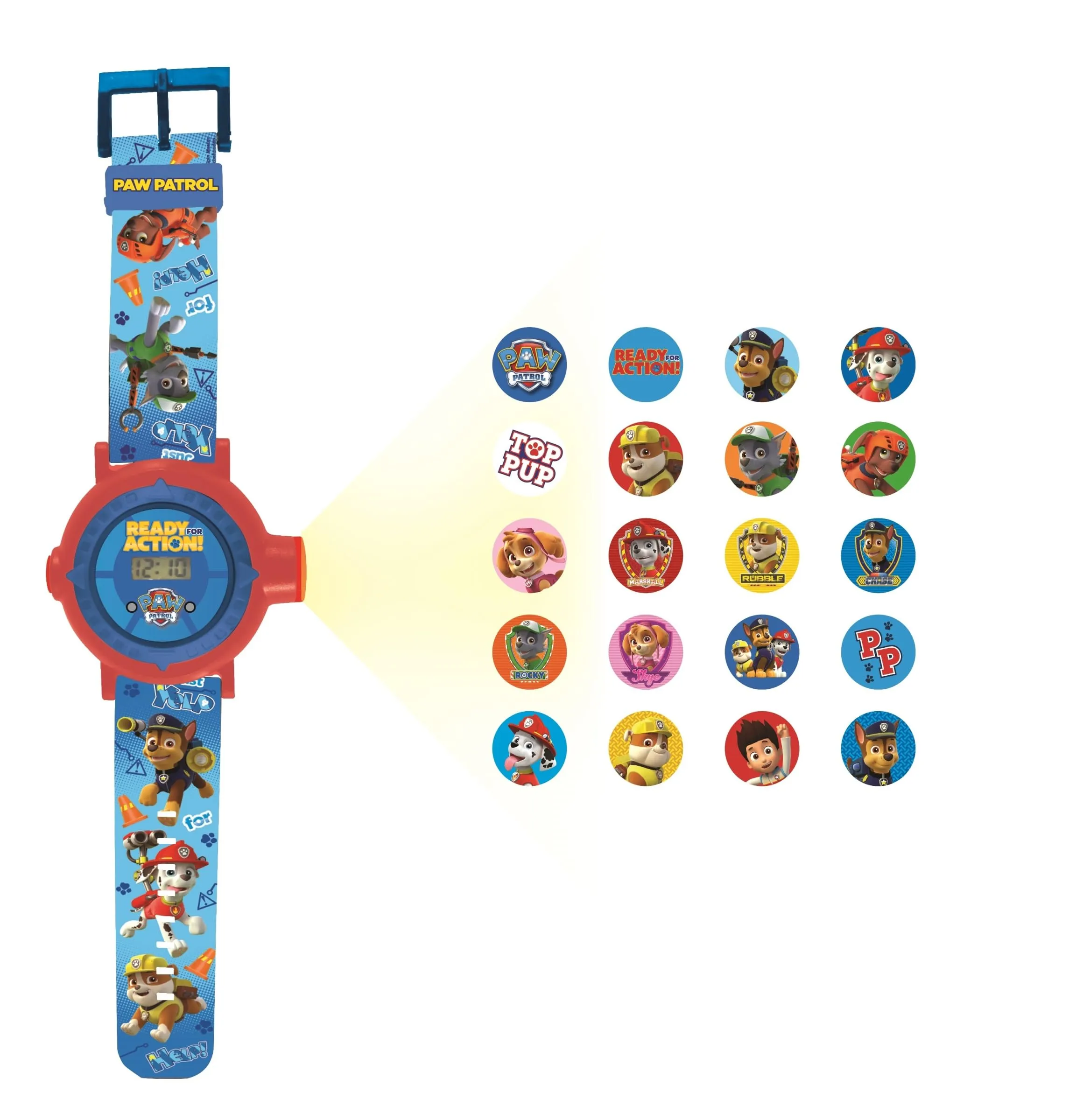 Lexibook Paw Patrol - Schermo digitale per orologio a proiezione regolabile- 20 immagini Chase, Marshall, Skye, Rocky, Rubble Zuma - DMW050PA