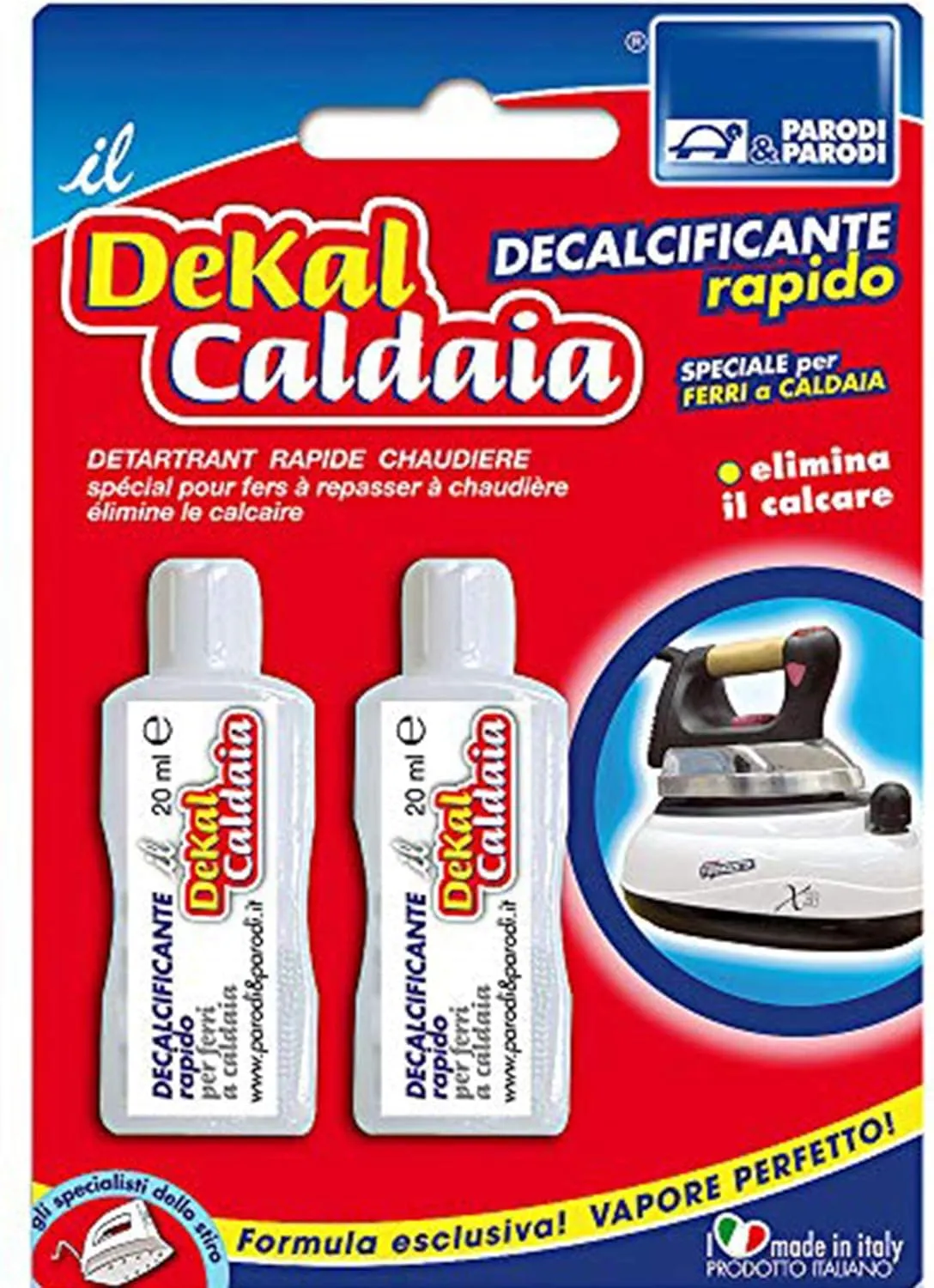 PARODI & PARODI-Dekal Decalcificante Ferro da Stiro a Caldaia per Decalcificare Ferri da Stiro, Accessori Casa Elimina Calcare Rapidamente Ripristinando Erogazione Ottimale del Vapore, 2 Dosi - 20 ml