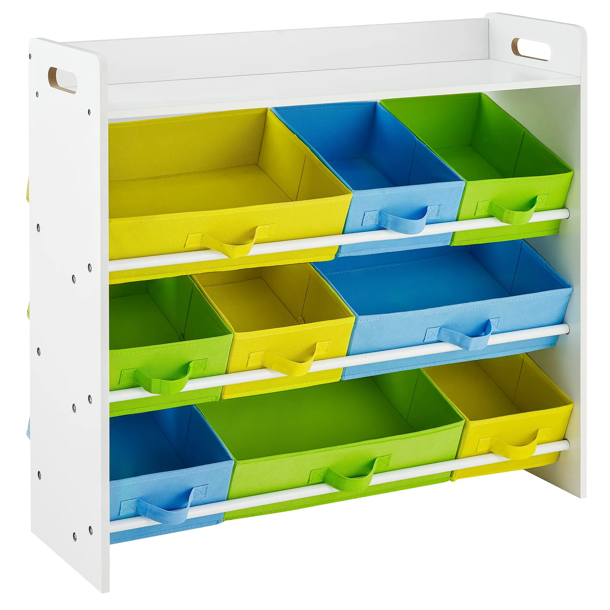 SONGMICS Scaffale per Giocattoli con 9 Contenitori di Tessuto Rimovibili, Mobile Portaoggetti per Bambini, Cameretta, Struttura di Legno con Mensola, 86 x 26.5 x 78 cm, Bianco GKR31WT