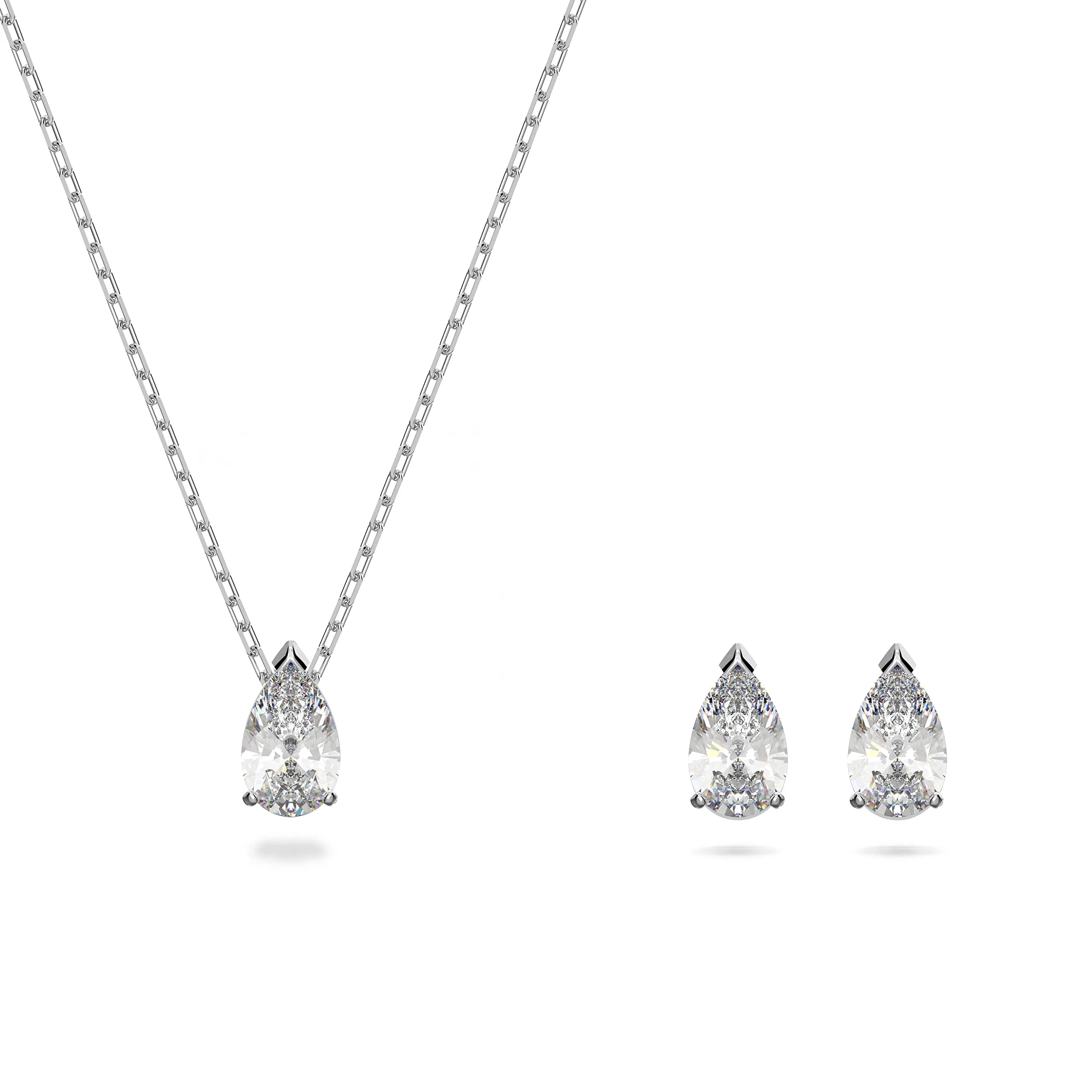 Swarovski Set Attract, Taglio Pear, Bianco, Placcato rodio