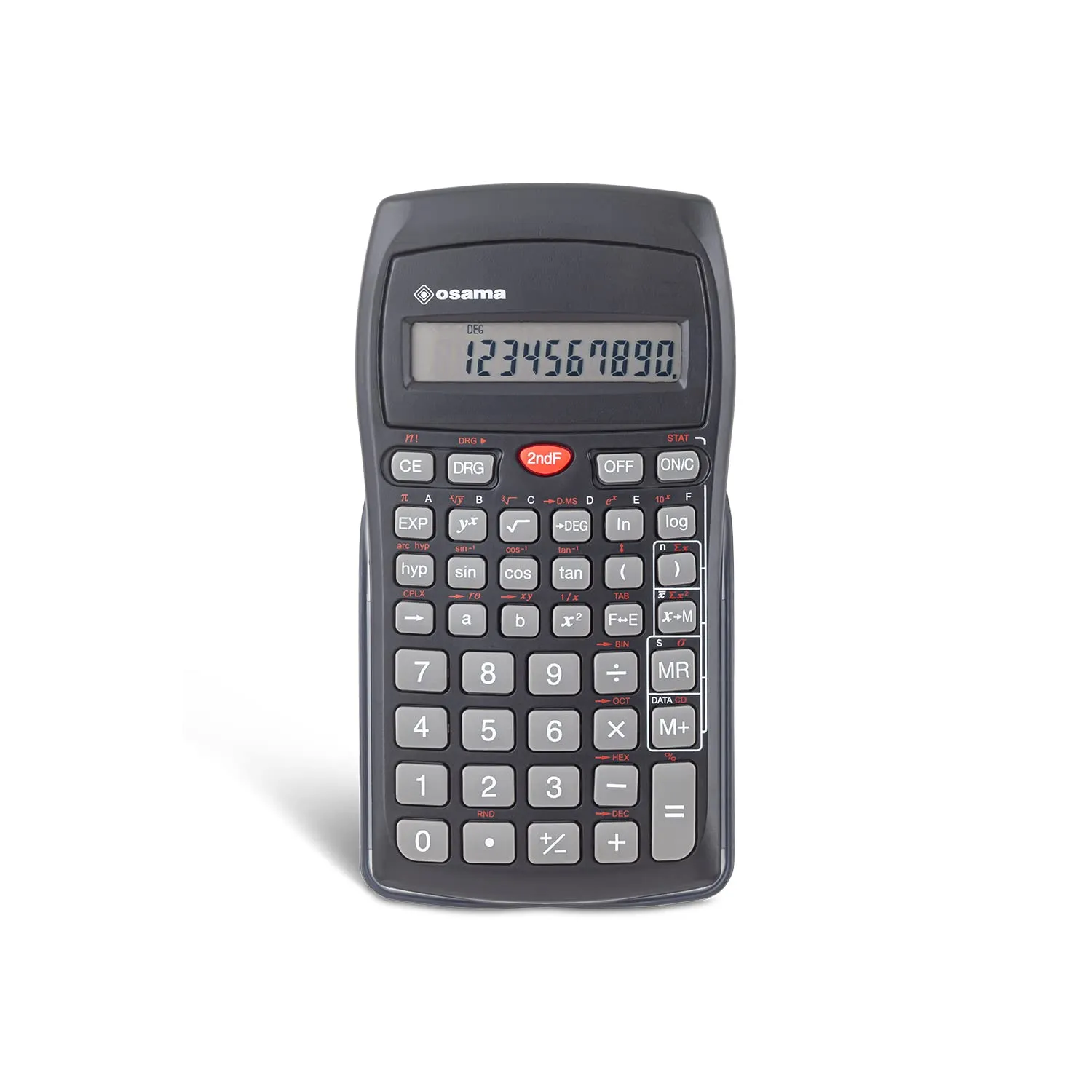 OSAMA - Calcolatrice Scientifica con 56 Funzioni e Batteria Inclusa (1xL1130) per Scuola, Università e Ufficio, 10 Cifre in Mantissa e 2 in Esponente con Custodia Rigida Scorrevole, 9,6x2x16,3cm, Nero