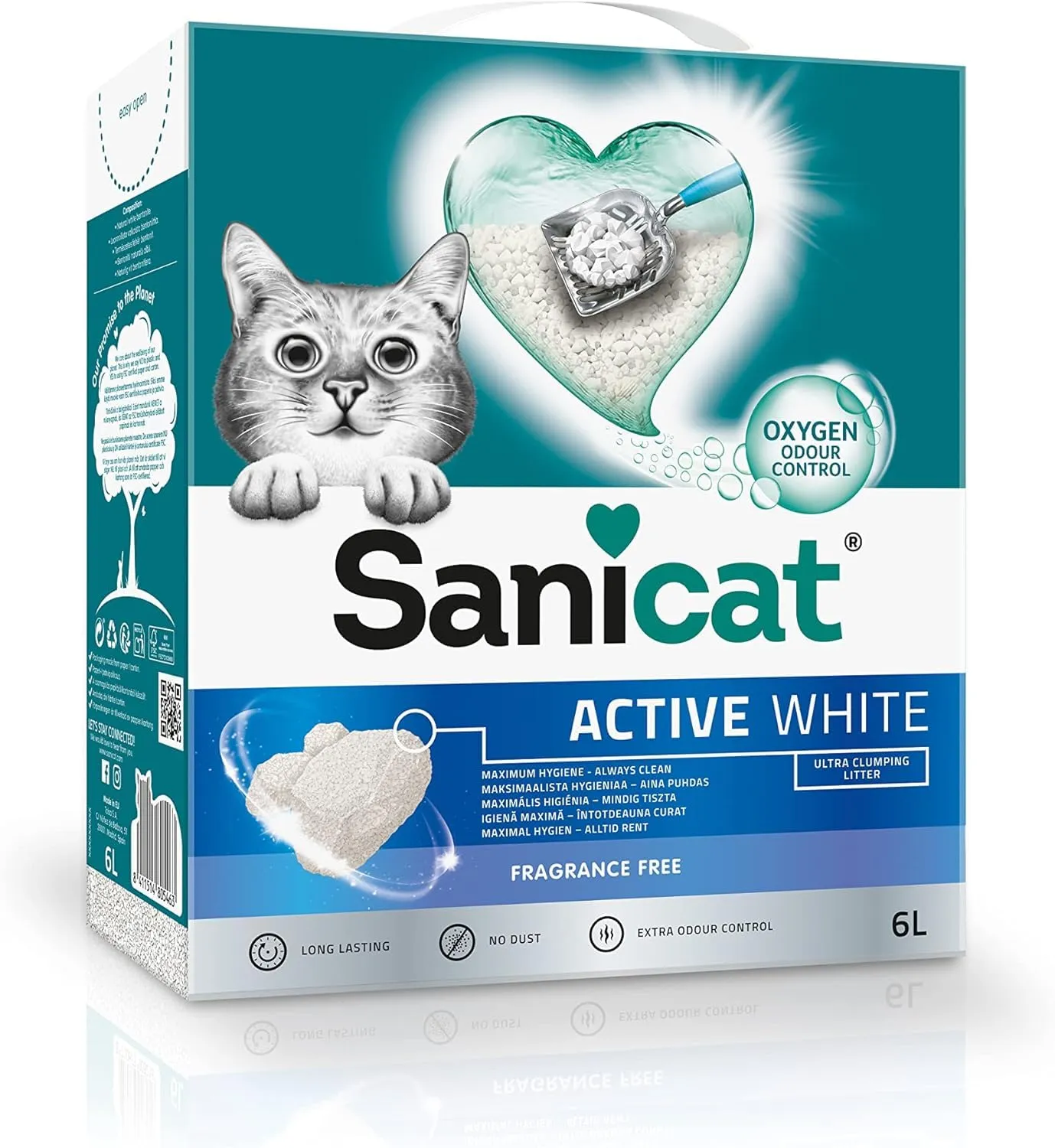 Sanicat - Lettiera per Gatti Agglomerante Senza Profumo | Realizzata con minerali Naturali con Controllo degli odori garantito | Assorbe l'umidità e facilita la Pulizia | capacità di 6 L