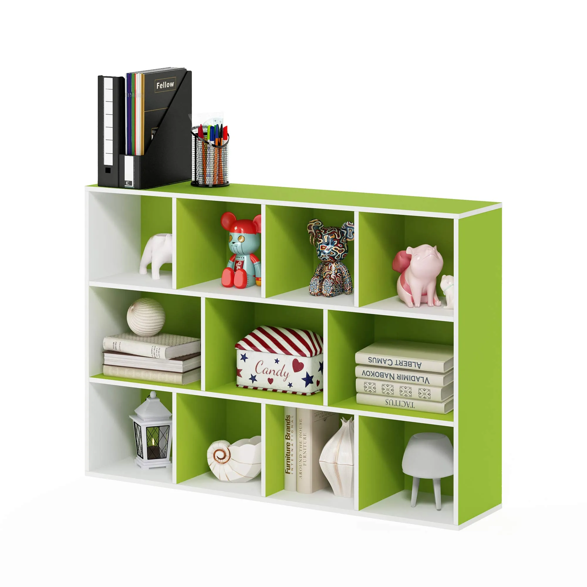 Furinno Luder Libreria reversibile a 11 cubi con scaffale aperto, Bianco/Verde