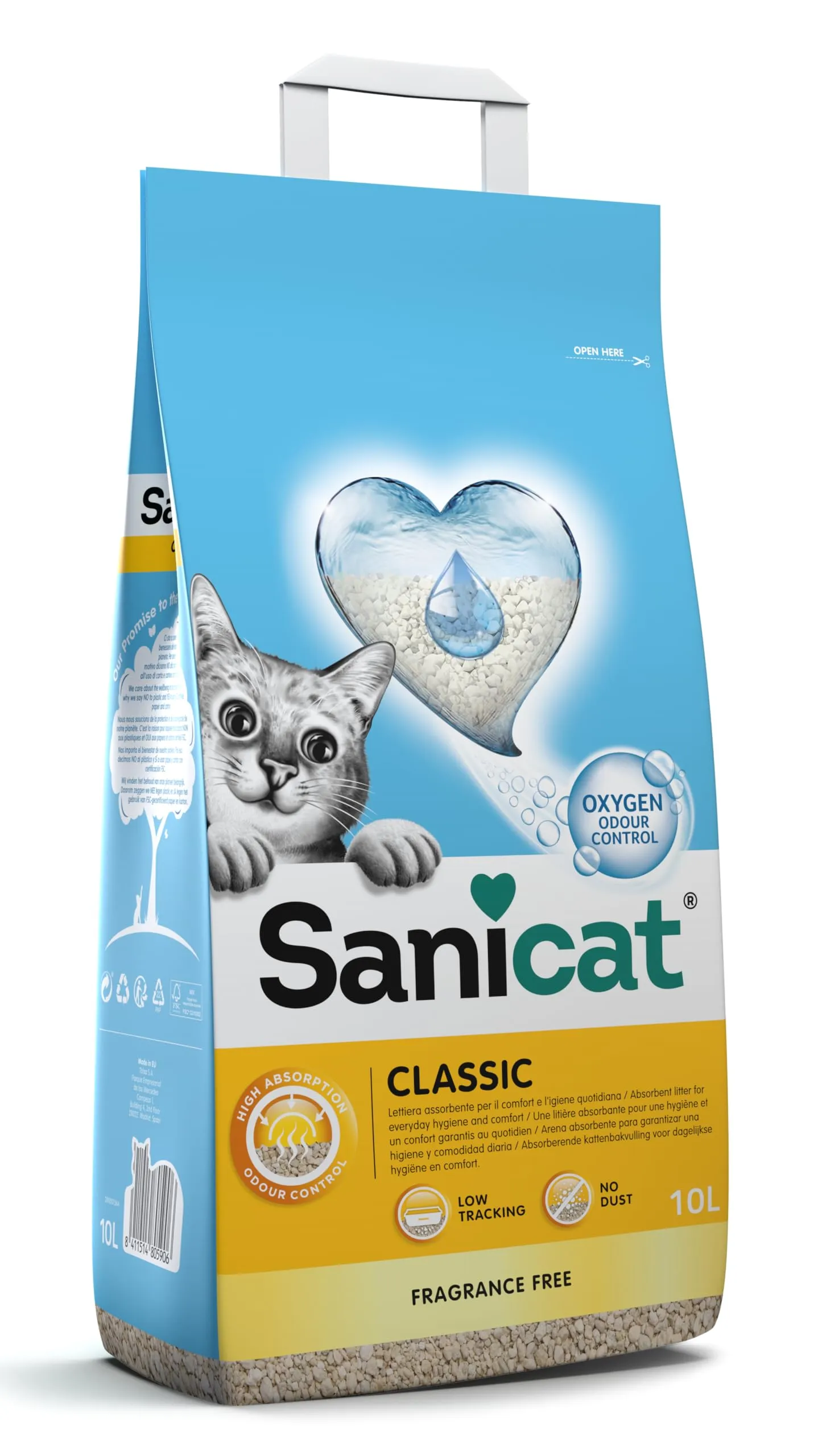 Sanicat - Lettiera per gatti Classic senza profumo | Assorbimento rapido | Prodotto di alta qualità per l'igiene del tuo gatto | Non lascia polvere | Formato 10 L