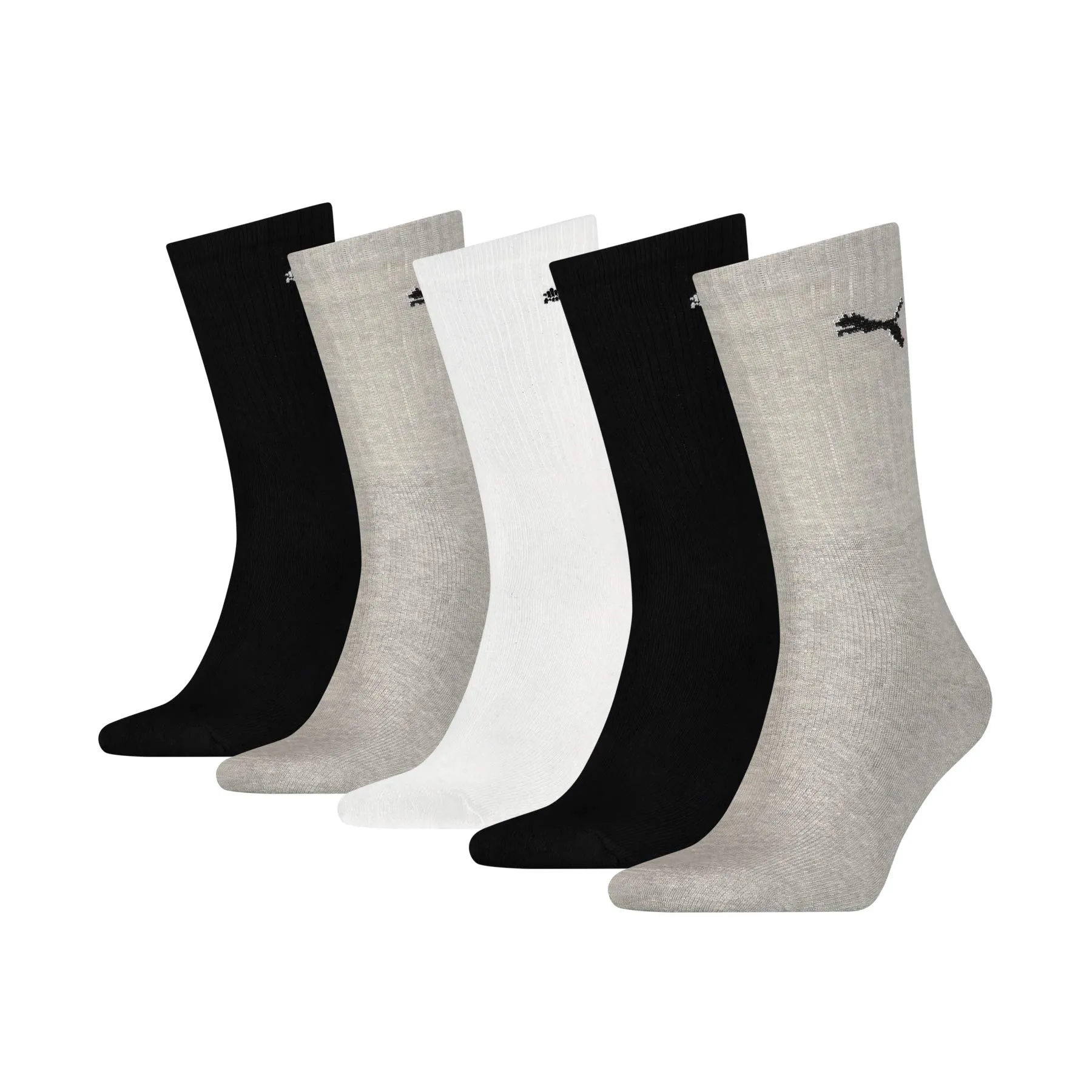 PUMA Crew, Calzini Unisex - Adulto, Bianco/Grigio/Nero, 39-42 (Pacco da 5)