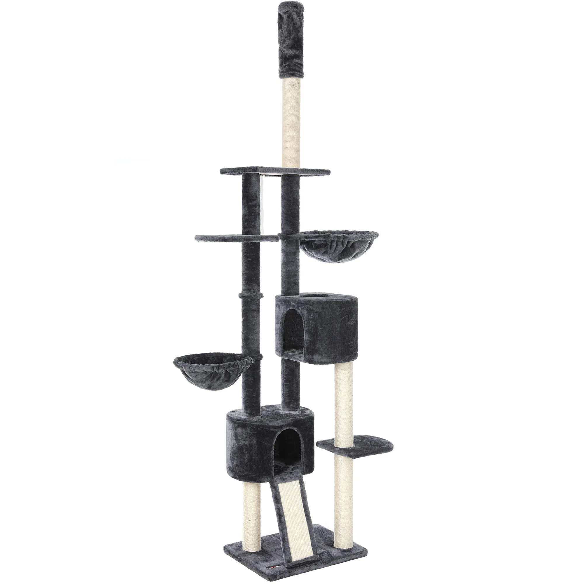 FEANDREA Albero per Gatti, al Soffitto, 2,4-2,6 m, Grigio Fumo PCT110G01