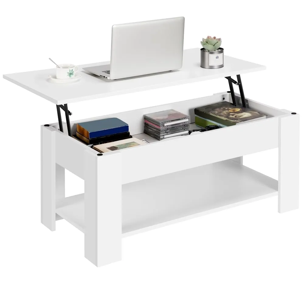 Yaheetech Tavolino da Caffè sollevabile 98 x 50 x 42-56 cm Bianco