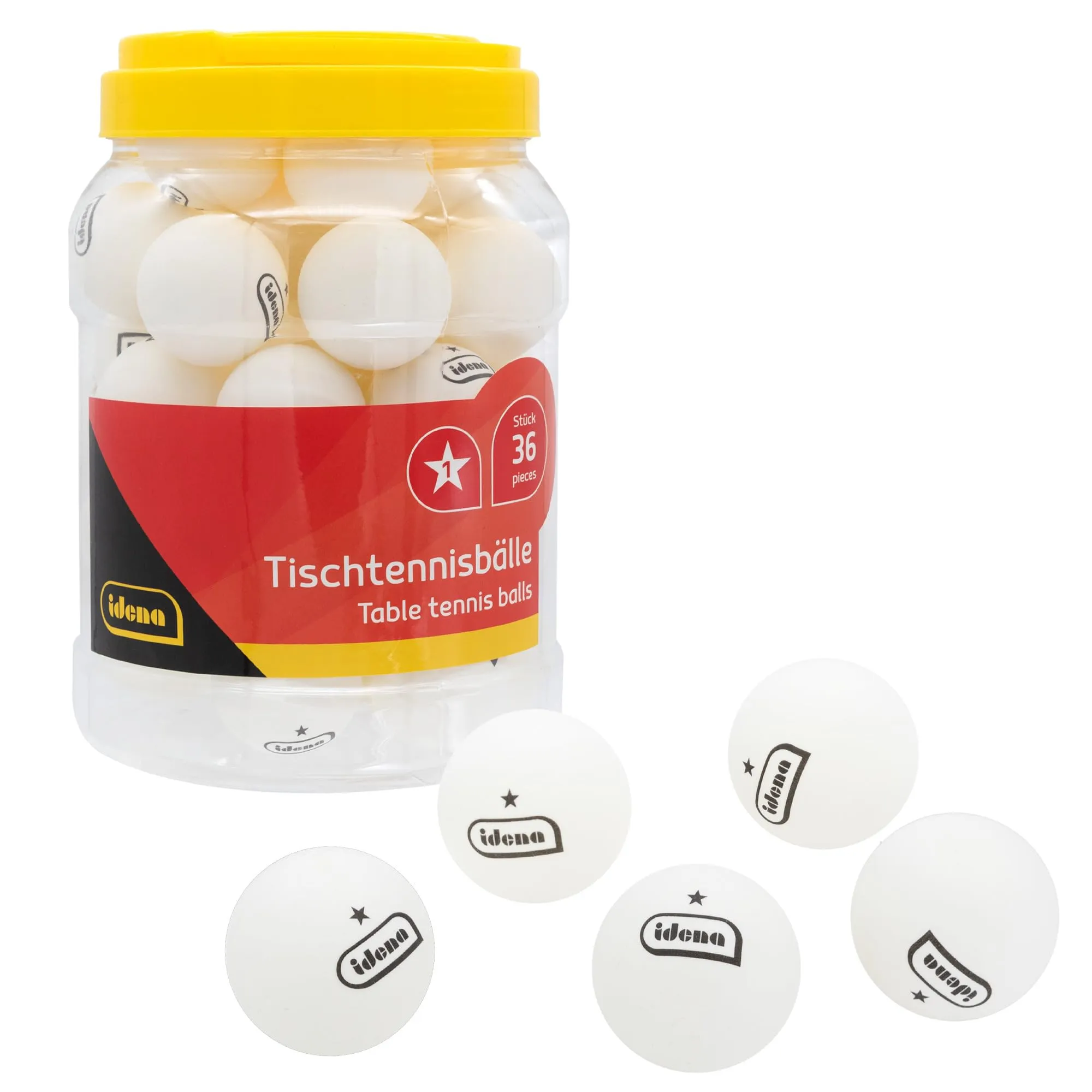 Idena 40169 - Palline da ping pong 36 pezzi, colore bianco, diametro circa 4 cm, secondo le direttive ITTF, qualità 1 stella, per il club, il tempo libero e gli appassionati di sport