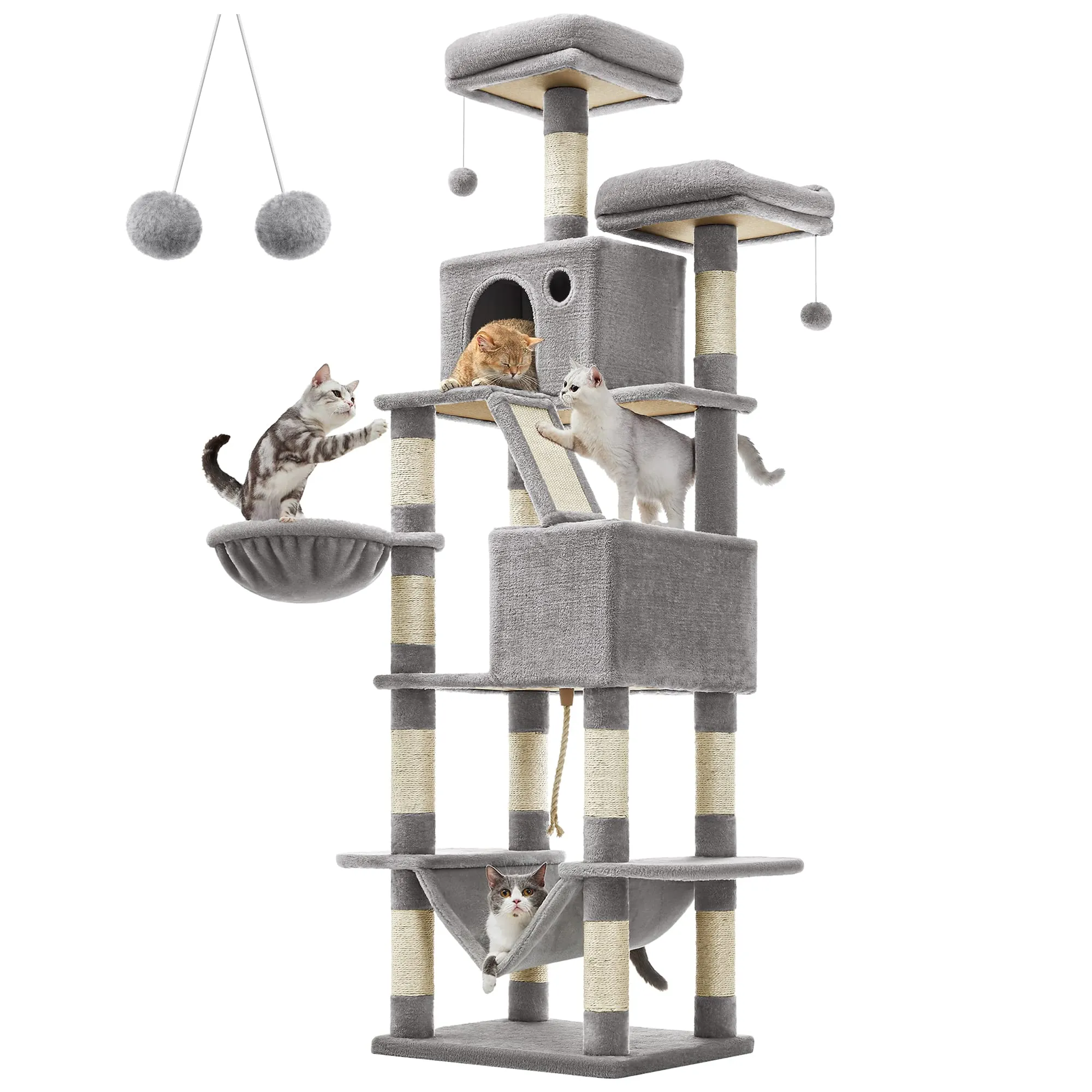 Feandrea Albero per Gatti, Alto 203,5 cm, a Più Livelli, in Peluche
