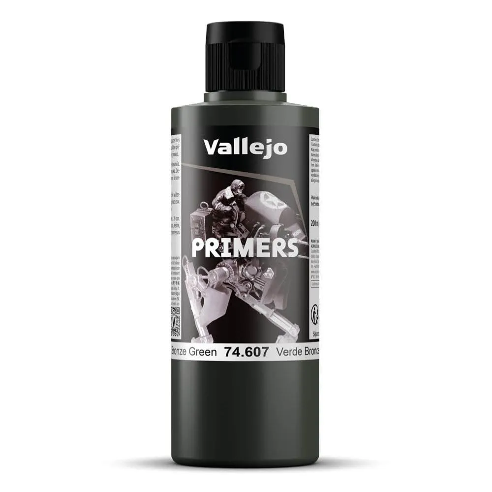 Vallejo Primer Bronze Green 200ml, Pittura Acrilica per Aerografo, Secado Rapido, Ideale per Modelismo e Figure