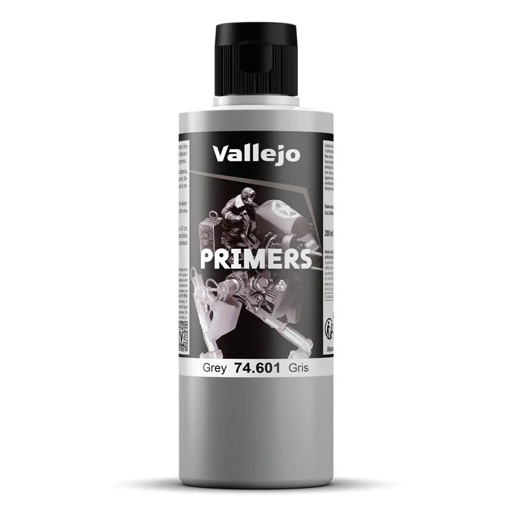 Vallejo Primer Superficiale Acrilico Grigio 200 Ml, Finitura Opaca per Aerografo, Asciugatura Rapida e Alta Adesione per Modellini e Figurine
