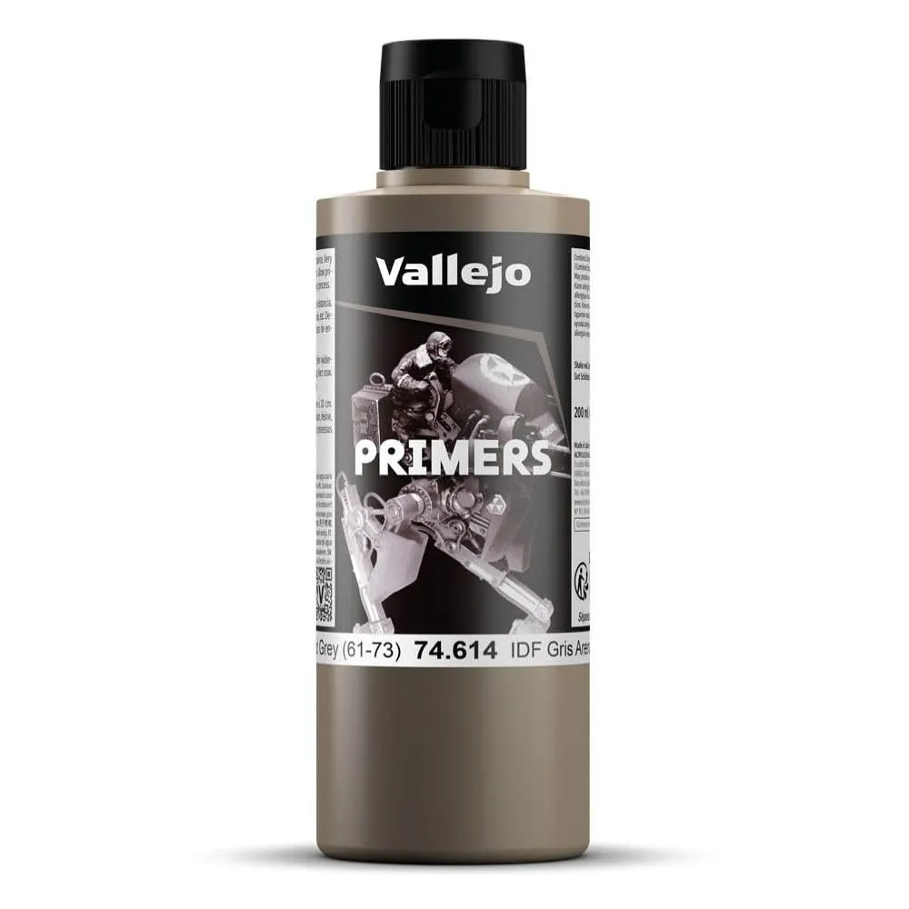 Vallejo - Colore per modellini, Primer per Poliuretano, 200 ml, Grigio Sabbia (IDF Israeli Sand Grey)