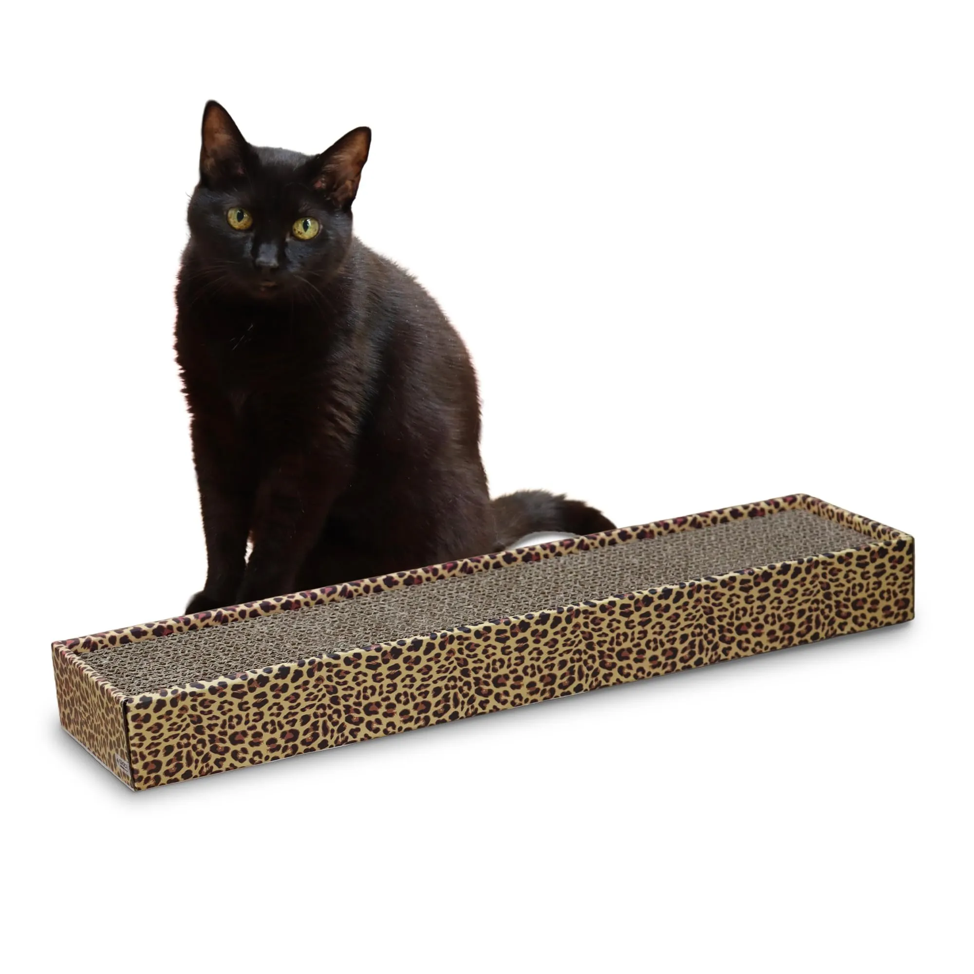 Croci Tiragraffi per gatti in cartone, 2 strati riversibili, con piedini antiscivolo, inclusa busta di erba gatta, stile Leopardo, 48 x 12,5 x 5 cm