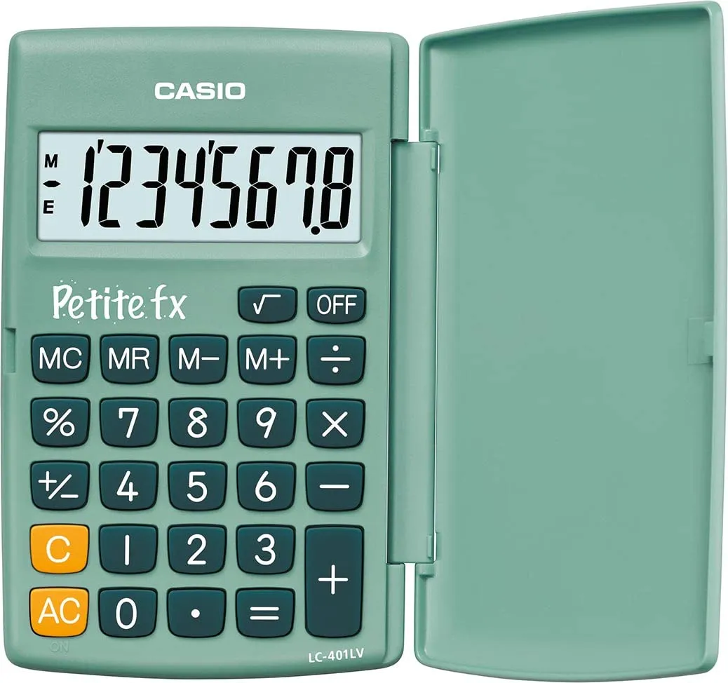 Casio LC-401LV-GN-BOITE Calcolatrice Scuola Primaria, Verde