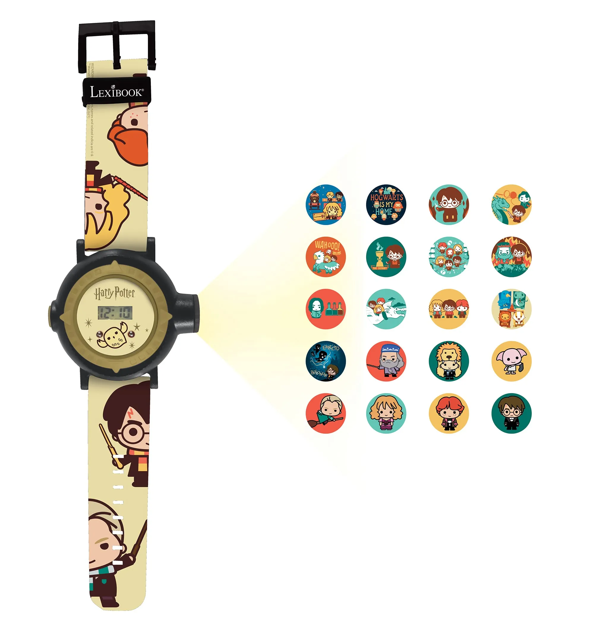 Lexibook - Harry Potter Schermo digitale per orologio a proiezione regolabile - 20 immagini Harry Potter - per Bambini - Negro y Oro - DMW050HP