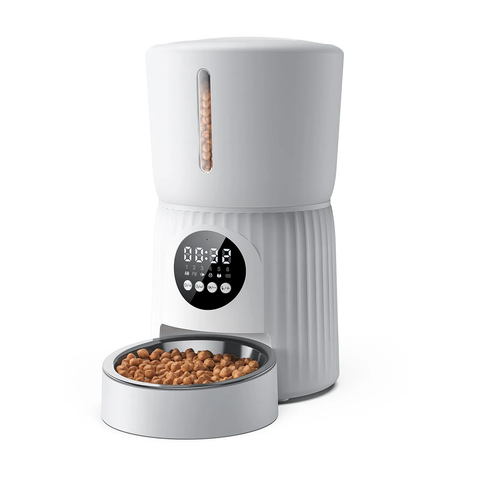 Faroro 4L Distributore Automatico Cibo Gatti, Dispenser Cibo Gatti e Cani con Ciotola in Acciaio Inox, Funzione Timer, Da 1 a 6 Pasti al Giorno