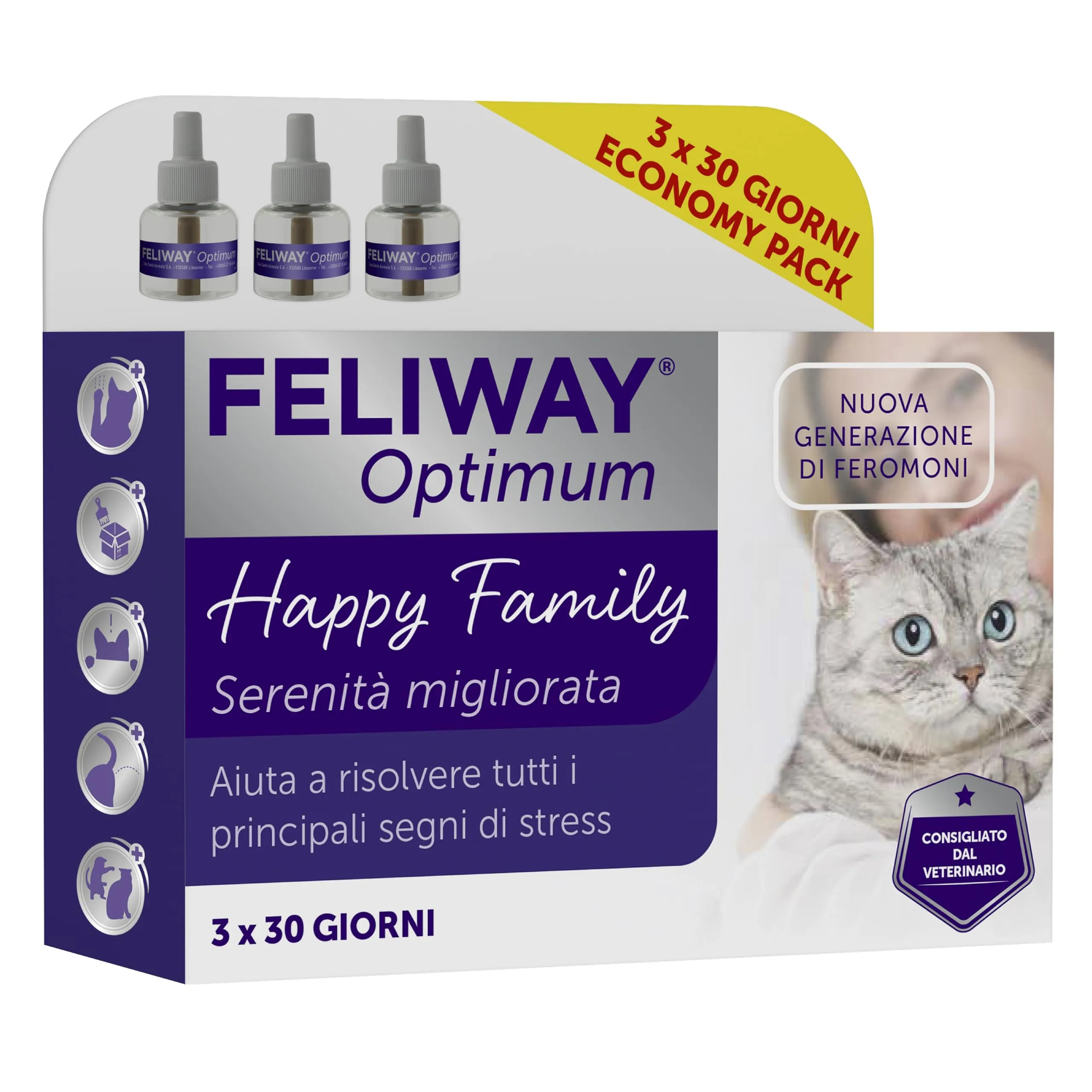 FELIWAY Optimum Ricarica di Feromoni Calmanti per Gatti, 3x48ml