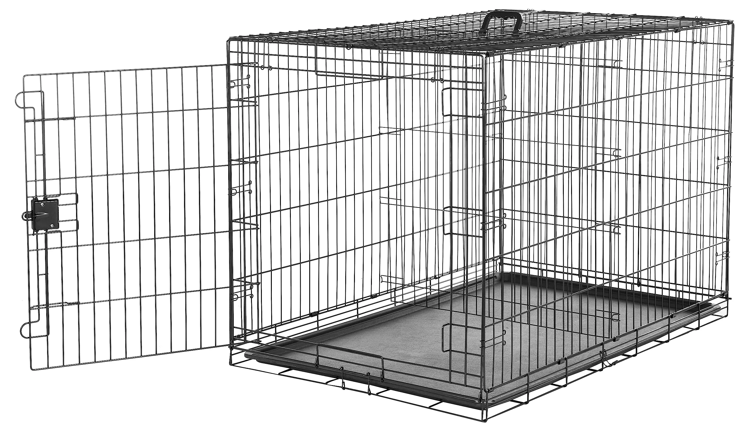 Amazon Basics Gabbia per cani in metallo, Pieghevole,Rimovibile, con vassoio di base e sportello singolo, 122 x 76.2 x 82.5 cm, Nero