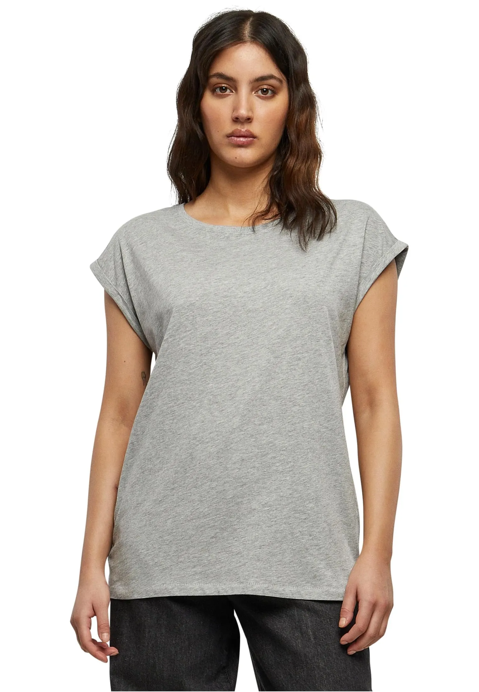 URBAN CLASSICS t-shirt da Donna con Manica Arrotolata, Maglietta a Maniche Corte da Donna in Cotone, Tee Shirt con Scollo Rotondo e Spalle Arrotondate, Colore: Rosso Ciliegia, Taglia: XXL