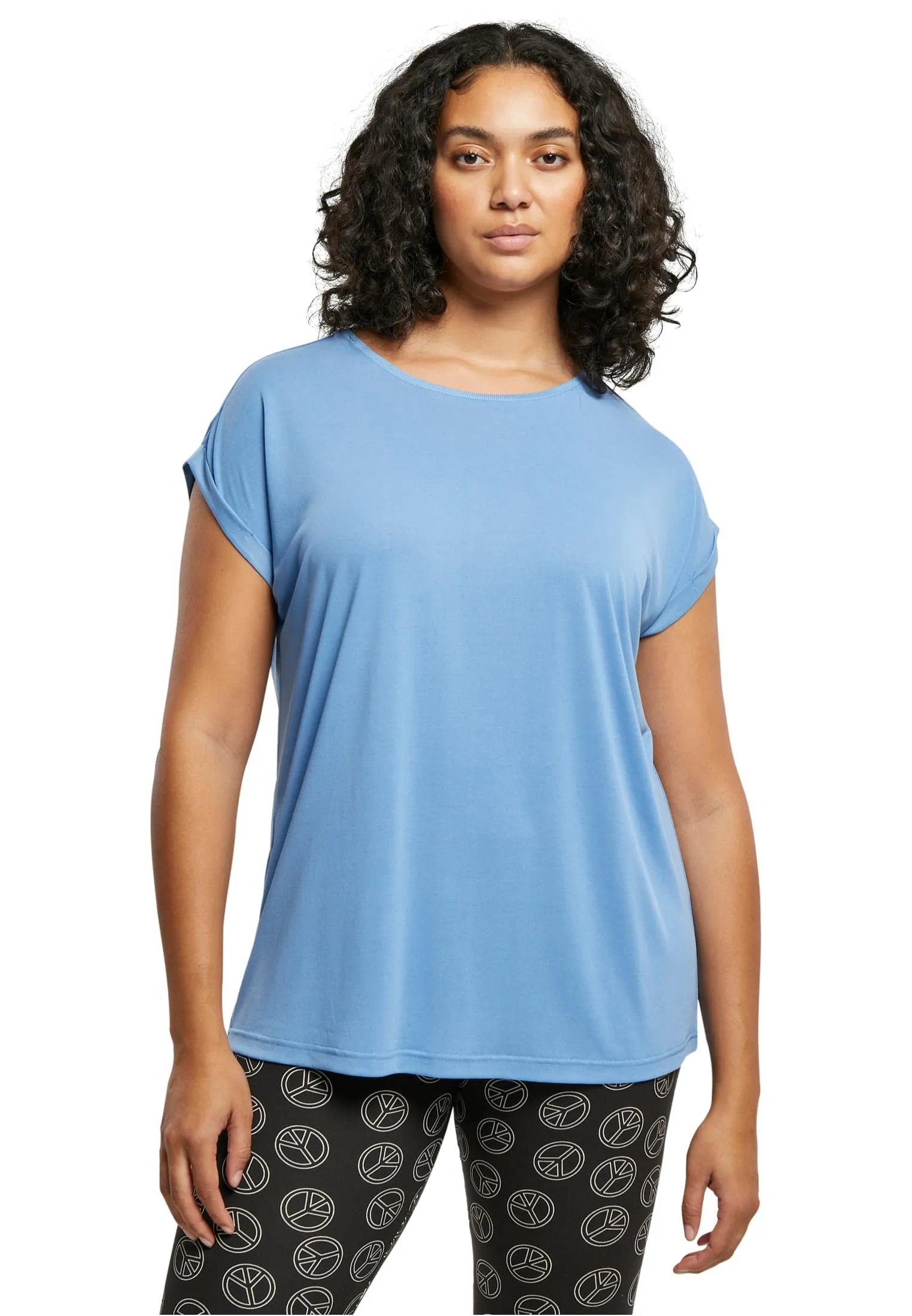 URBAN CLASSICS t-shirt da Donna con Manica Arrotolata, Maglietta a Maniche Corte da Donna in Cotone, Tee Shirt con Scollo Rotondo e Spalle Arrotondate, Colore: Rosso Ciliegia, Taglia: XXL