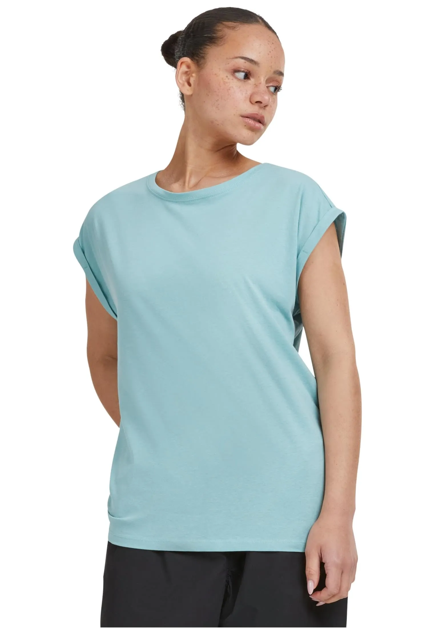 URBAN CLASSICS t-shirt da Donna con Manica Arrotolata, Maglietta a Maniche Corte da Donna in Cotone, Tee Shirt con Scollo Rotondo e Spalle Arrotondate, Colore: Rosso Ciliegia, Taglia: XXL