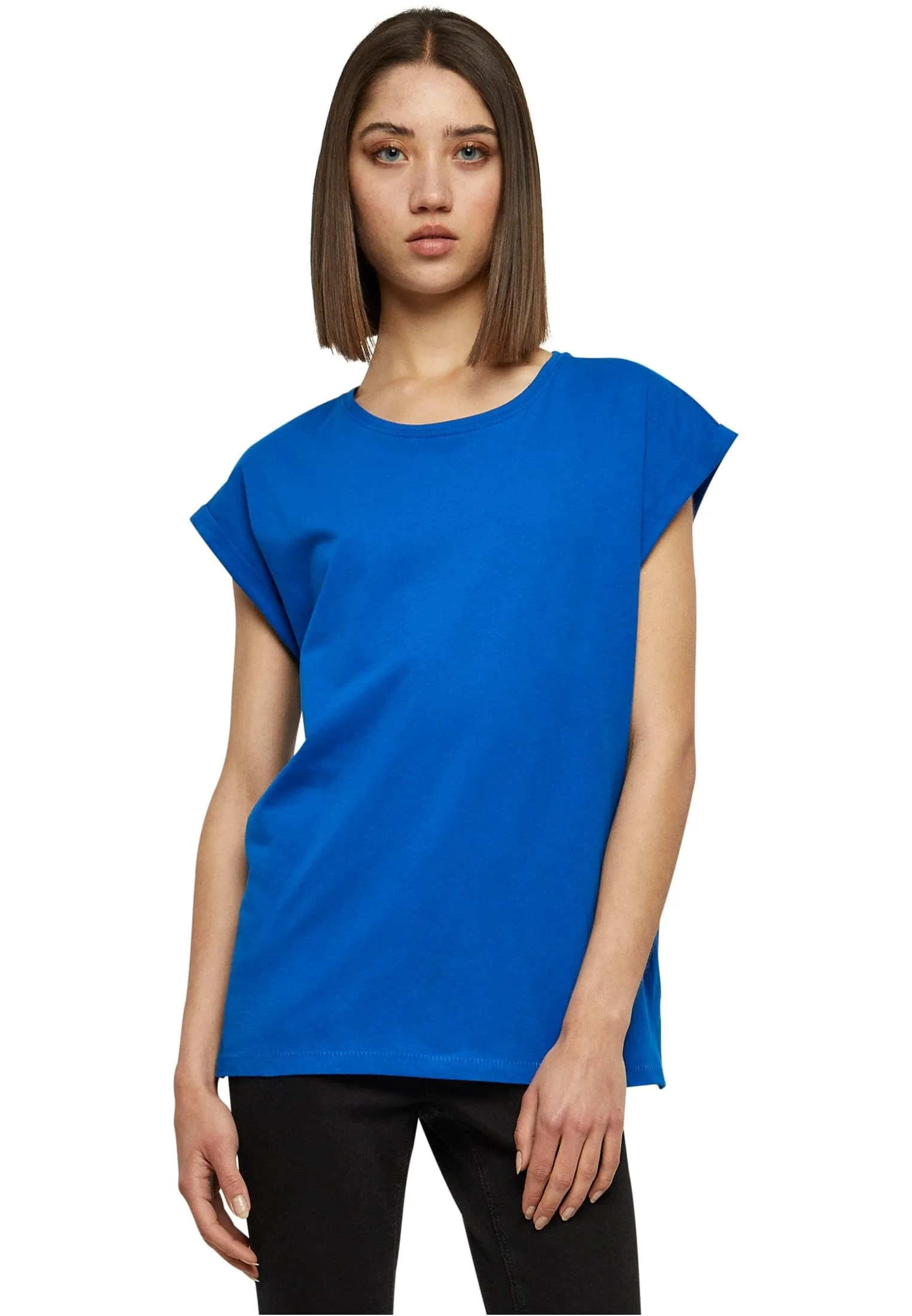 URBAN CLASSICS t-shirt da Donna con Manica Arrotolata, Maglietta a Maniche Corte da Donna in Cotone, Tee Shirt con Scollo Rotondo e Spalle Arrotondate, Colore: Rosso Ciliegia, Taglia: XXL