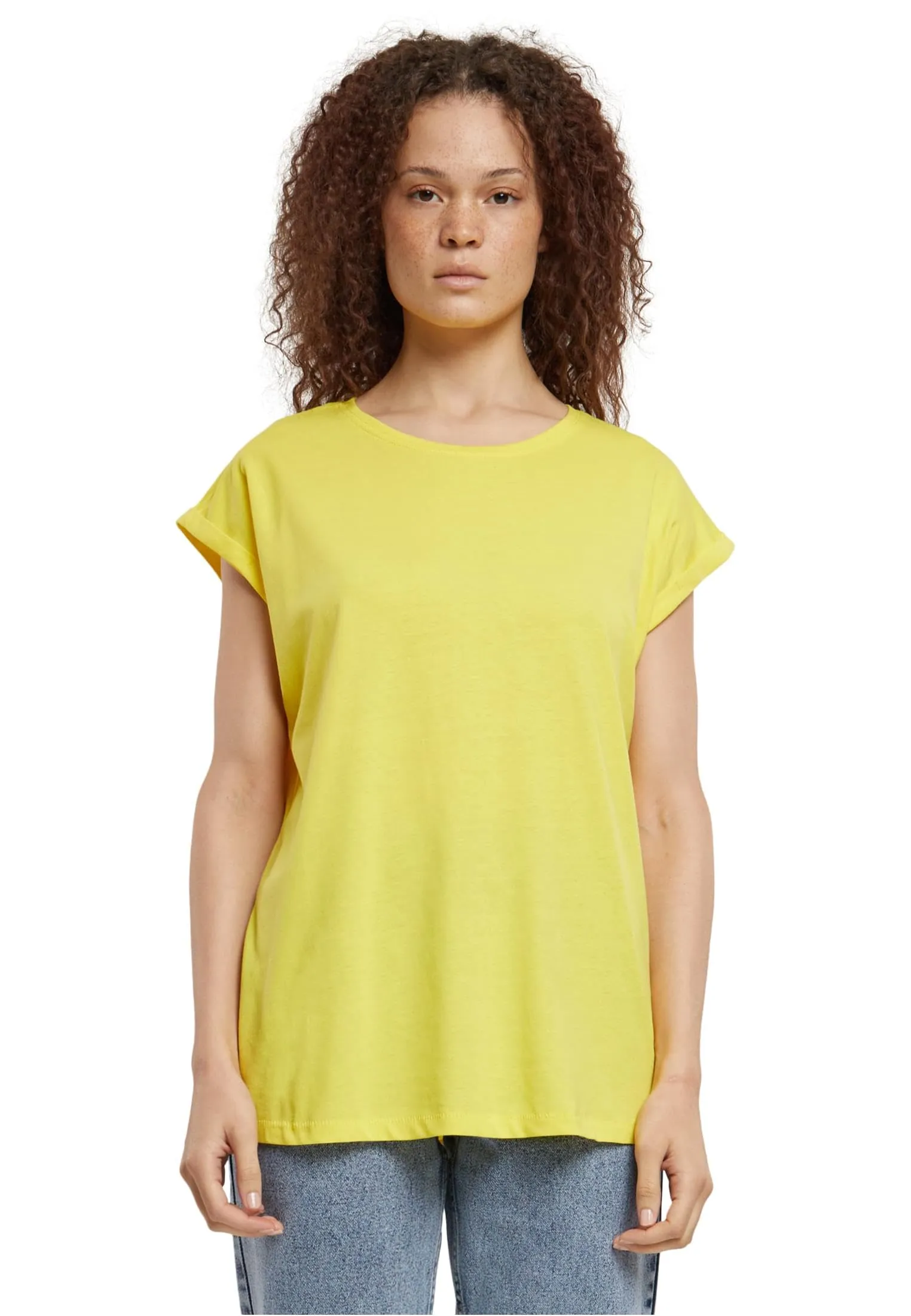 URBAN CLASSICS t-shirt da Donna con Manica Arrotolata, Maglietta a Maniche Corte da Donna in Cotone, Tee Shirt con Scollo Rotondo e Spalle Arrotondate, Colore: Rosso Ciliegia, Taglia: XXL