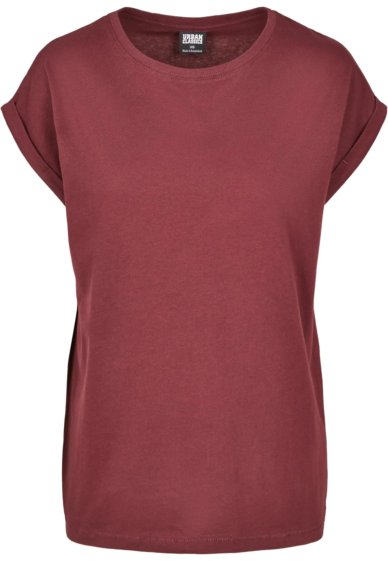 Urban Classics t-Shirt da Donna con Manica Arrotolata, Maglietta a Maniche Corte da Donna in Cotone, Tee Shirt con Scollo Rotondo e Spalle Arrotondate, Colore: Rosso Ciliegia, Taglia: XXL