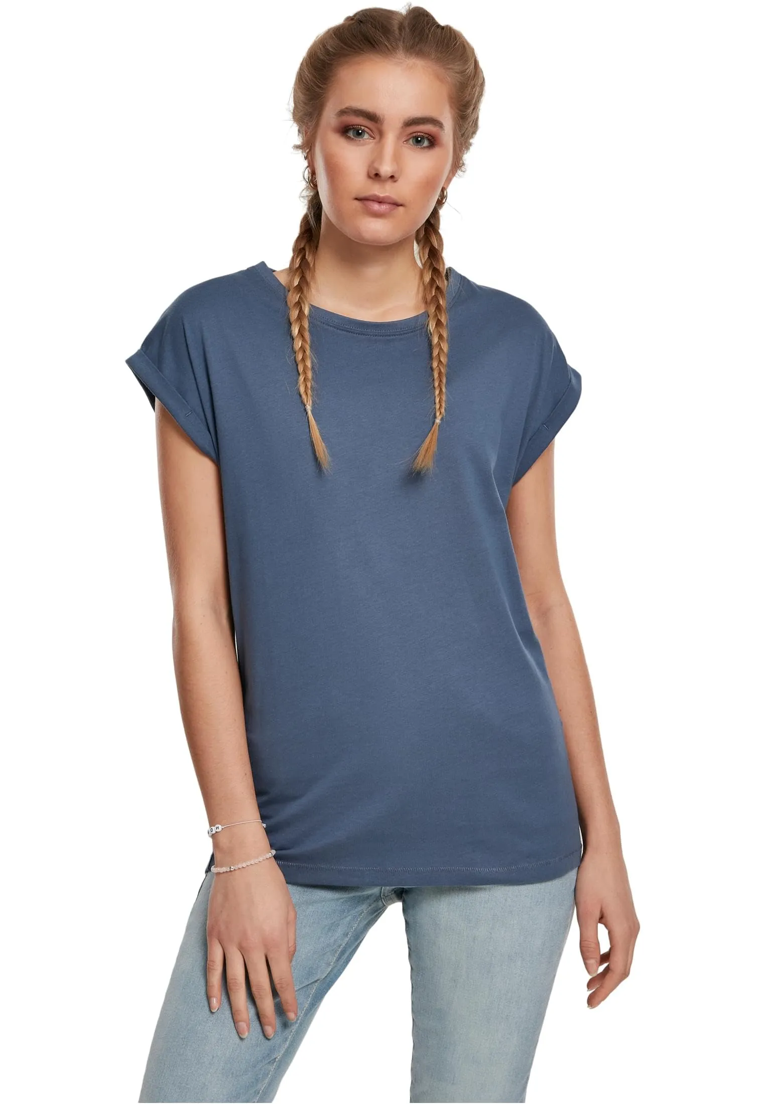 Urban Classics t-Shirt da Donna con Manica Arrotolata, Maglietta a Maniche Corte da Donna in Cotone, Tee Shirt con Scollo Rotondo e Spalle Arrotondate, Colore: Rosso Ciliegia, Taglia: XXL