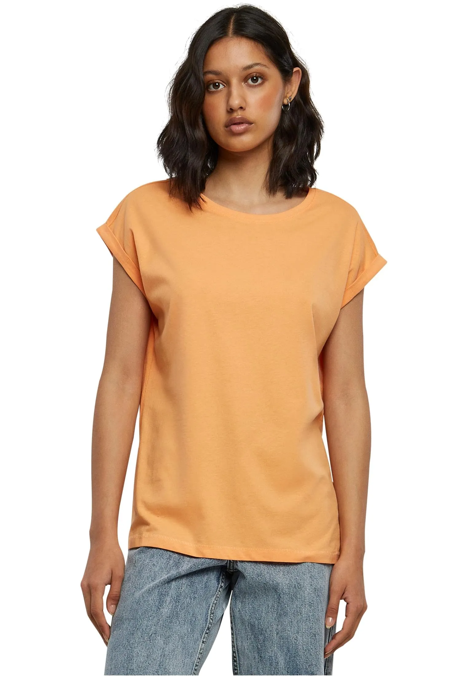 Urban Classics t-Shirt da Donna con Manica Arrotolata, Maglietta a Maniche Corte da Donna in Cotone, Tee Shirt con Scollo Rotondo e Spalle Arrotondate, Colore: Rosso Ciliegia, Taglia: XXL