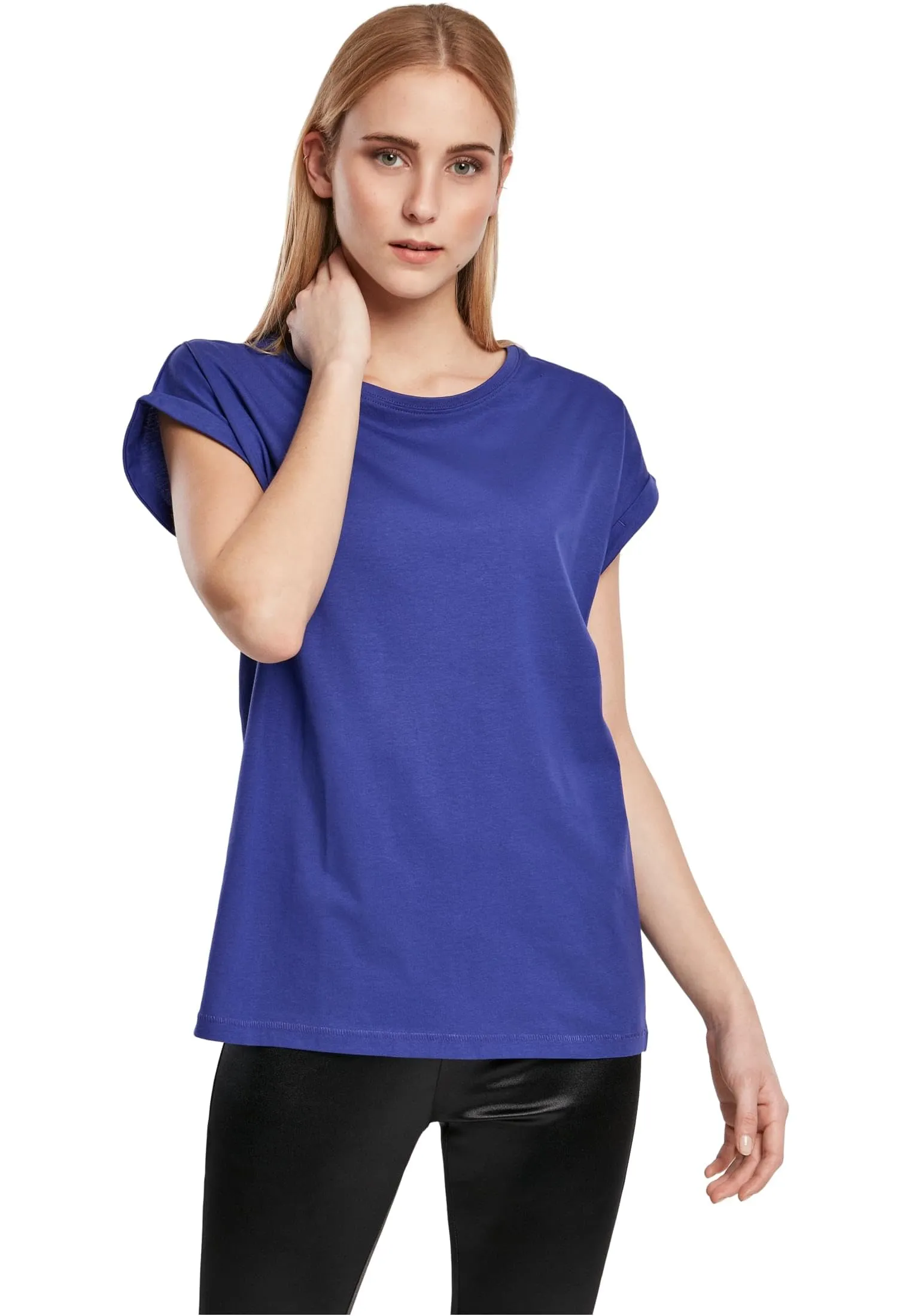 URBAN CLASSICS t-shirt da Donna con Manica Arrotolata, Maglietta a Maniche Corte da Donna in Cotone, Tee Shirt con Scollo Rotondo e Spalle Arrotondate, Colore: Rosso Ciliegia, Taglia: XXL