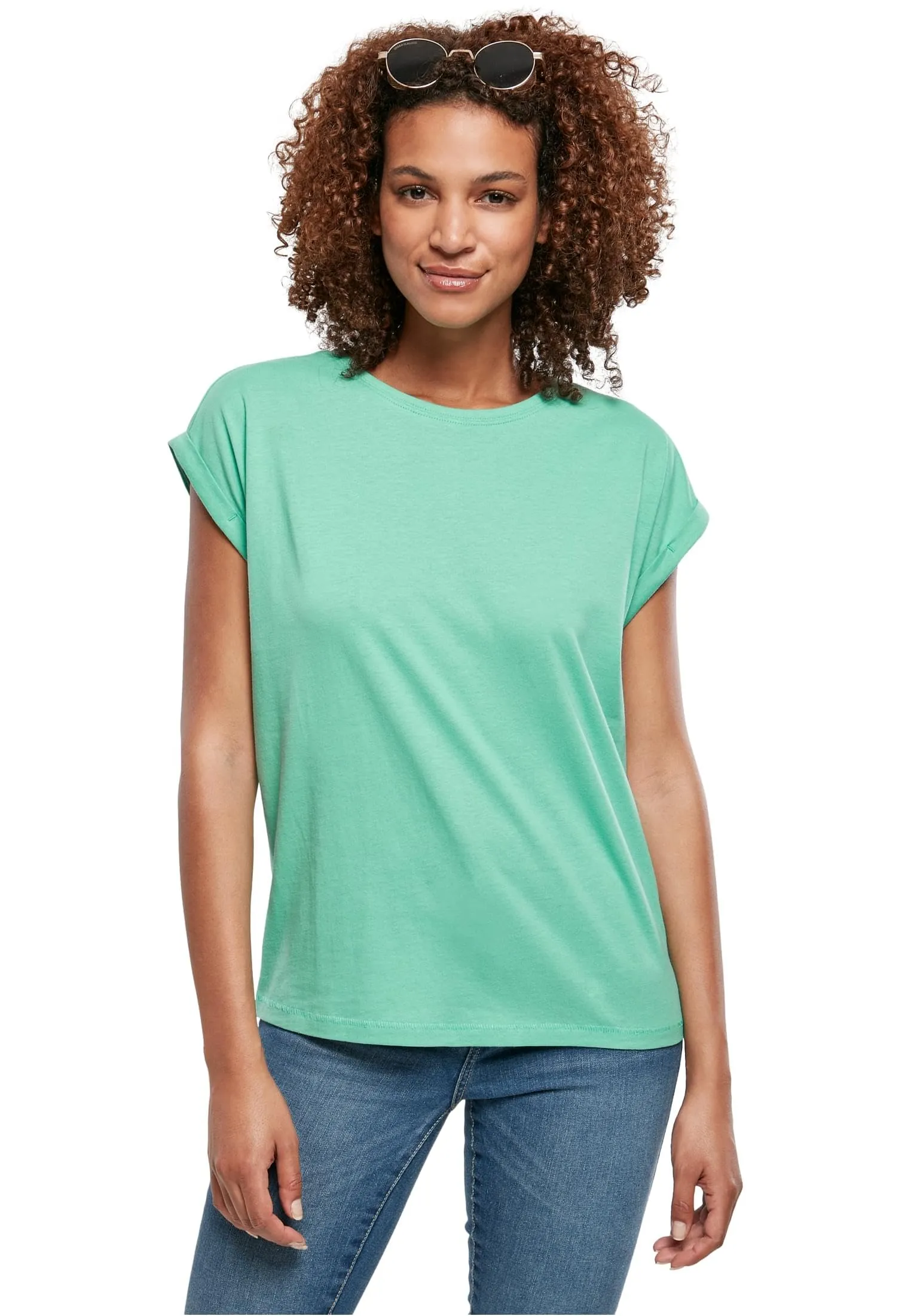 URBAN CLASSICS t-shirt da Donna con Manica Arrotolata, Maglietta a Maniche Corte da Donna in Cotone, Tee Shirt con Scollo Rotondo e Spalle Arrotondate, Colore: Rosso Ciliegia, Taglia: XXL
