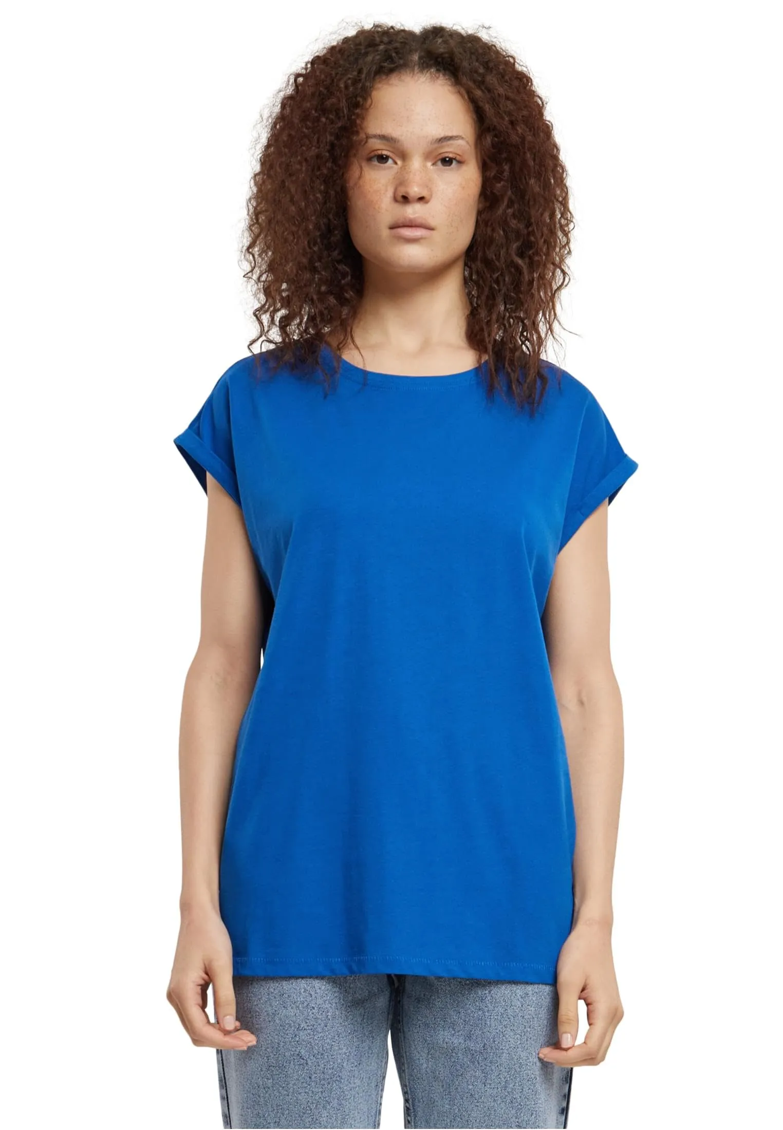 URBAN CLASSICS t-shirt da Donna con Manica Arrotolata, Maglietta a Maniche Corte da Donna in Cotone, Tee Shirt con Scollo Rotondo e Spalle Arrotondate, Colore: Rosso Ciliegia, Taglia: XXL