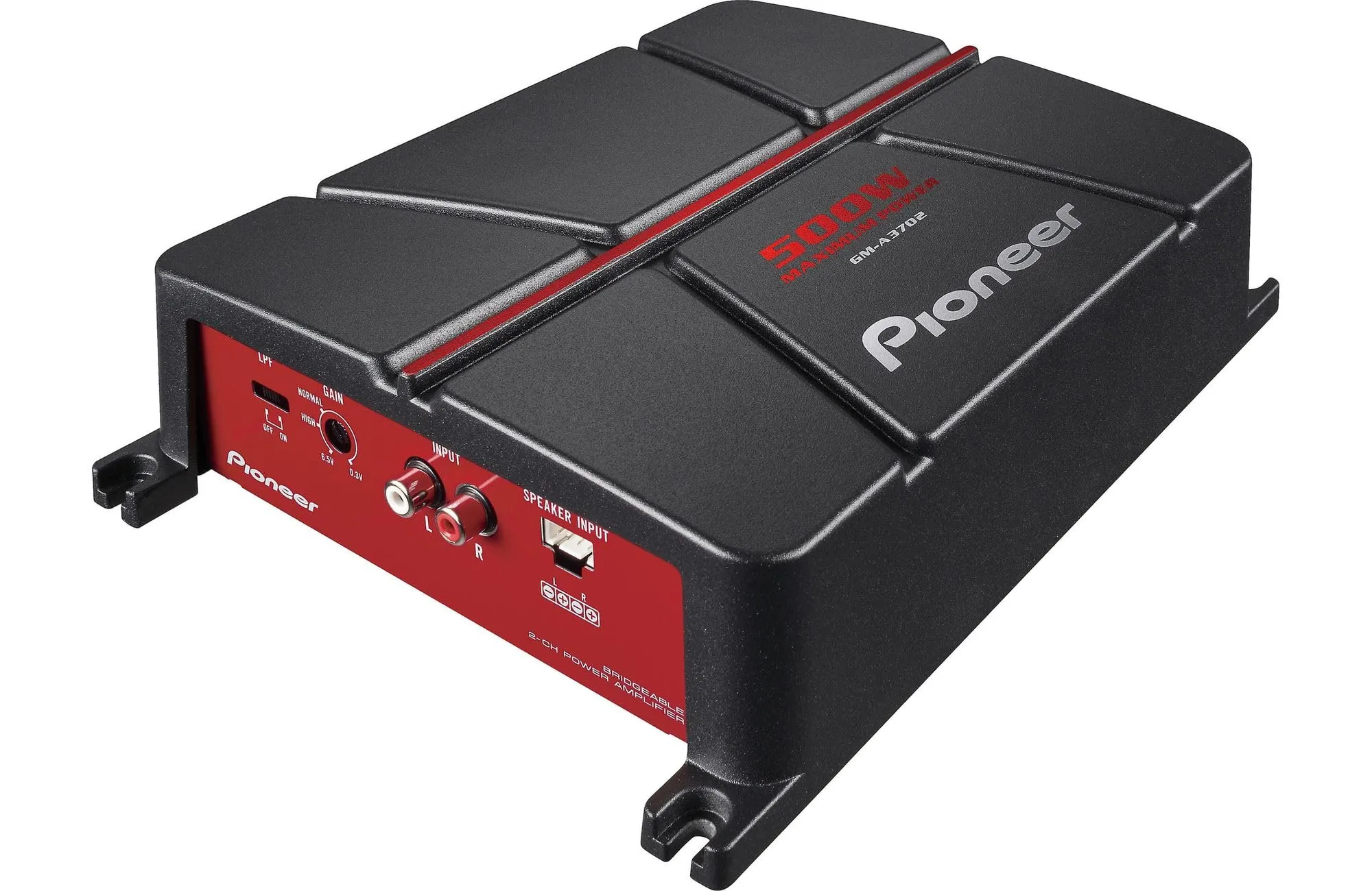 Amplificatore collegabile a ponte Pioneer GM-A3702 a 2 canali (500 W), bassa distorsione, alloggiamento del dissipatore di calore a corpo singolo, tensione di ingresso fino a 6,5 ​​V
