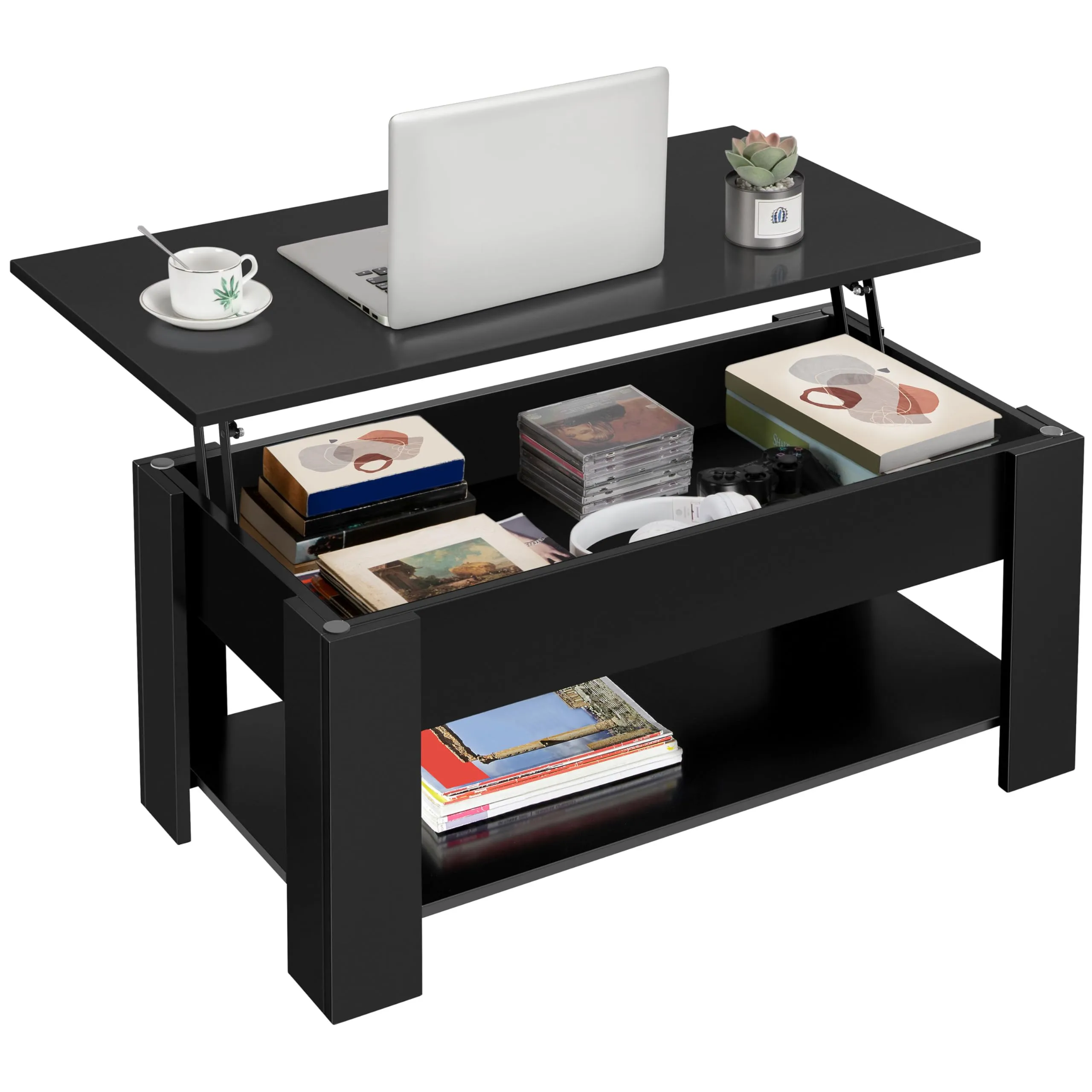 Yaheetech Tavolino da Caffè sollevabile 98 x 50 x 42-56 cm Nero